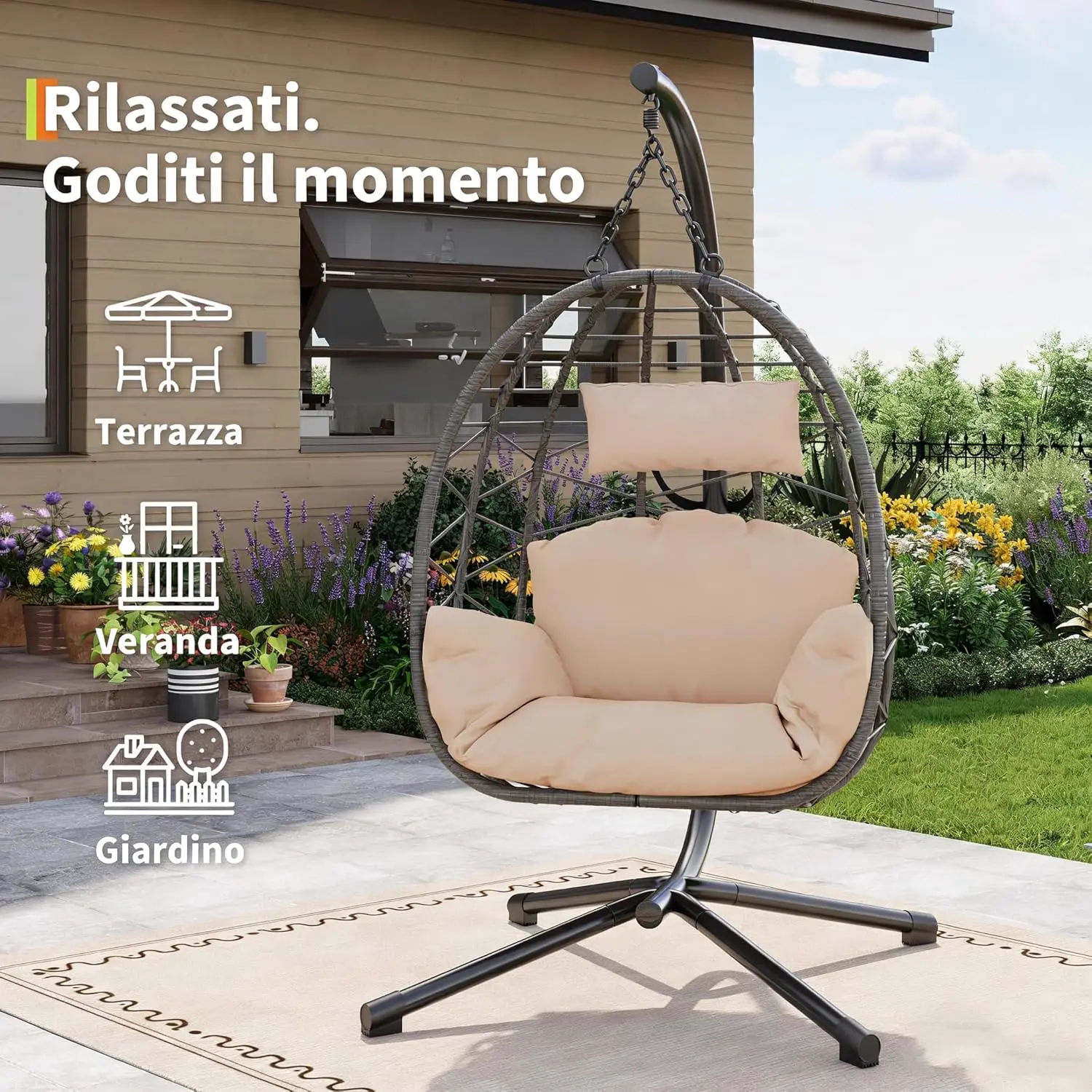 Fauteuils suspendus en rotin beige vue 6