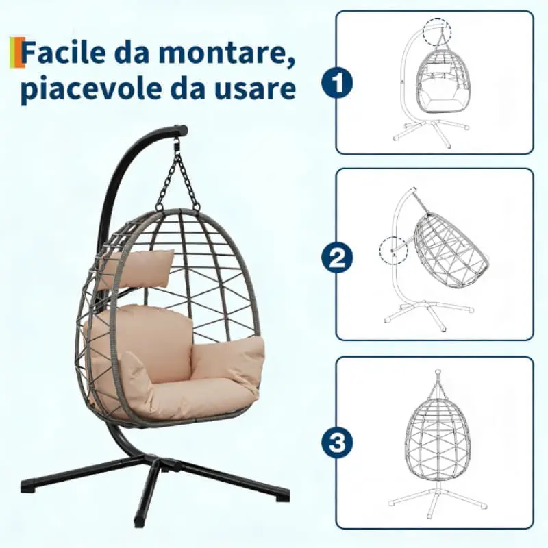 Fauteuils suspendus en rotin beige vue 7