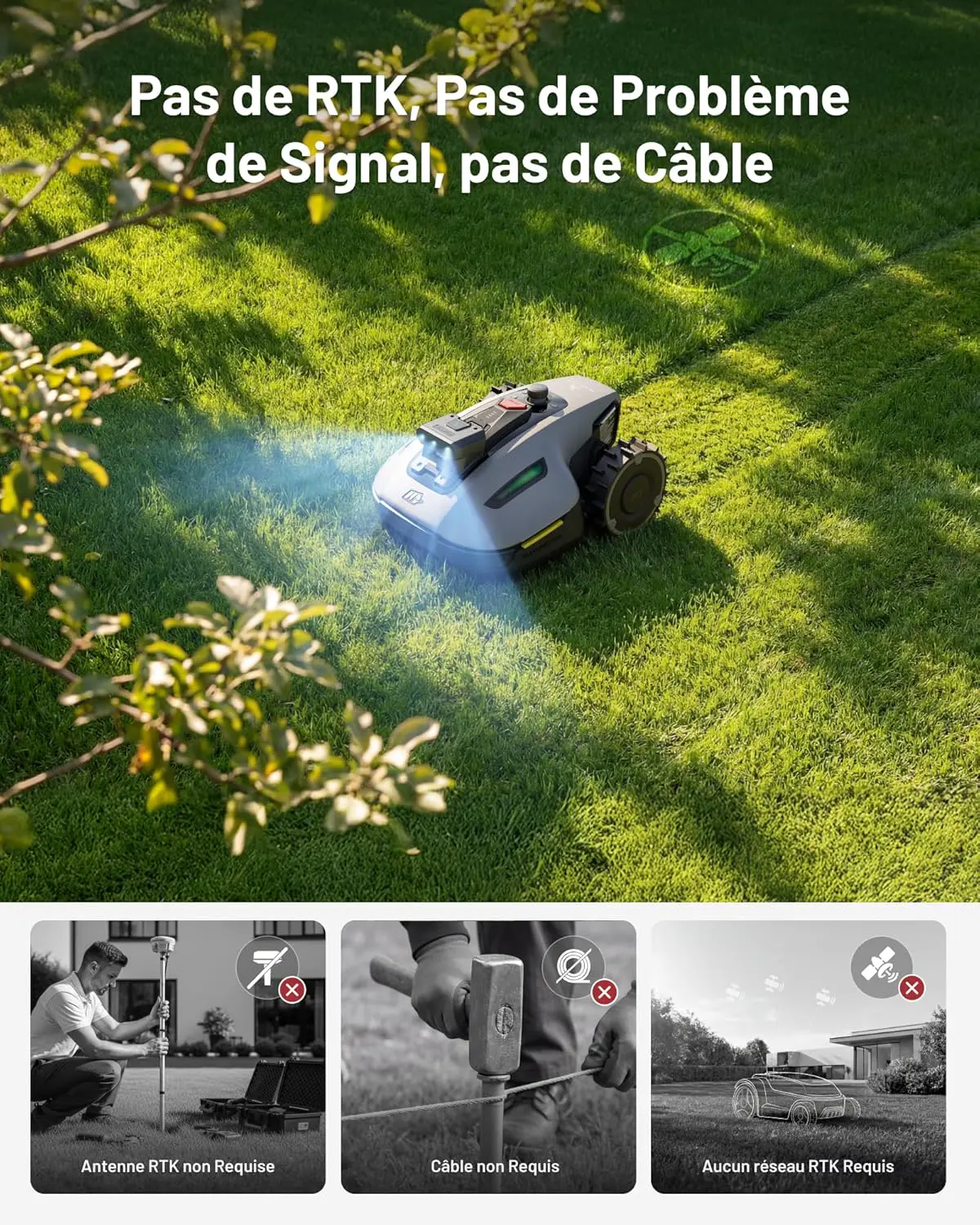 Robot tondeuse blanc vue 3