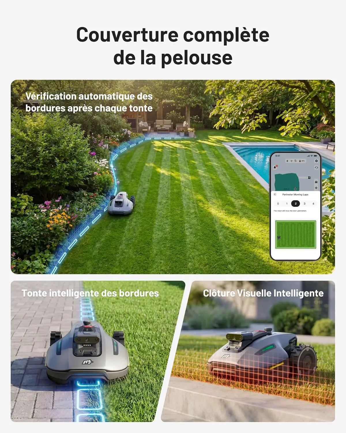 Robot tondeuse blanc vue 9
