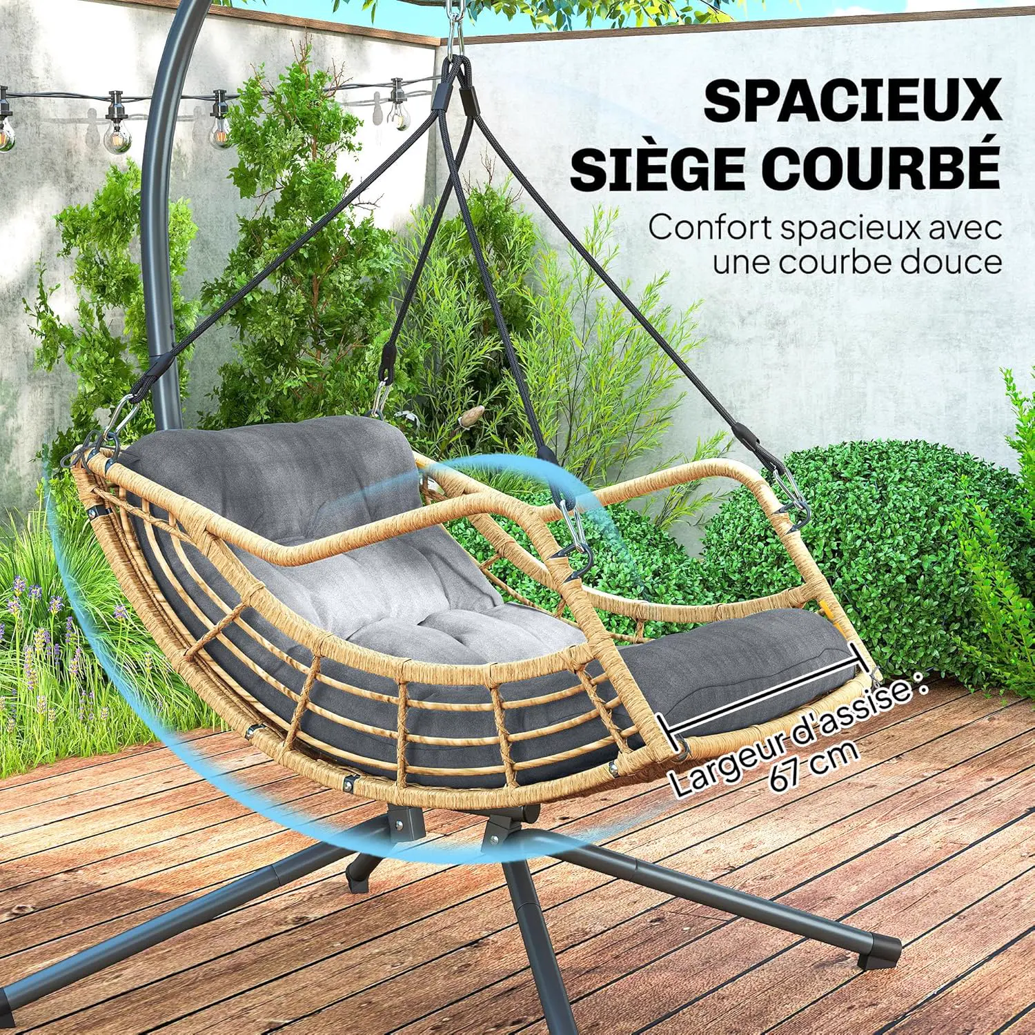 Fauteuils suspendus en résine gris vue 3