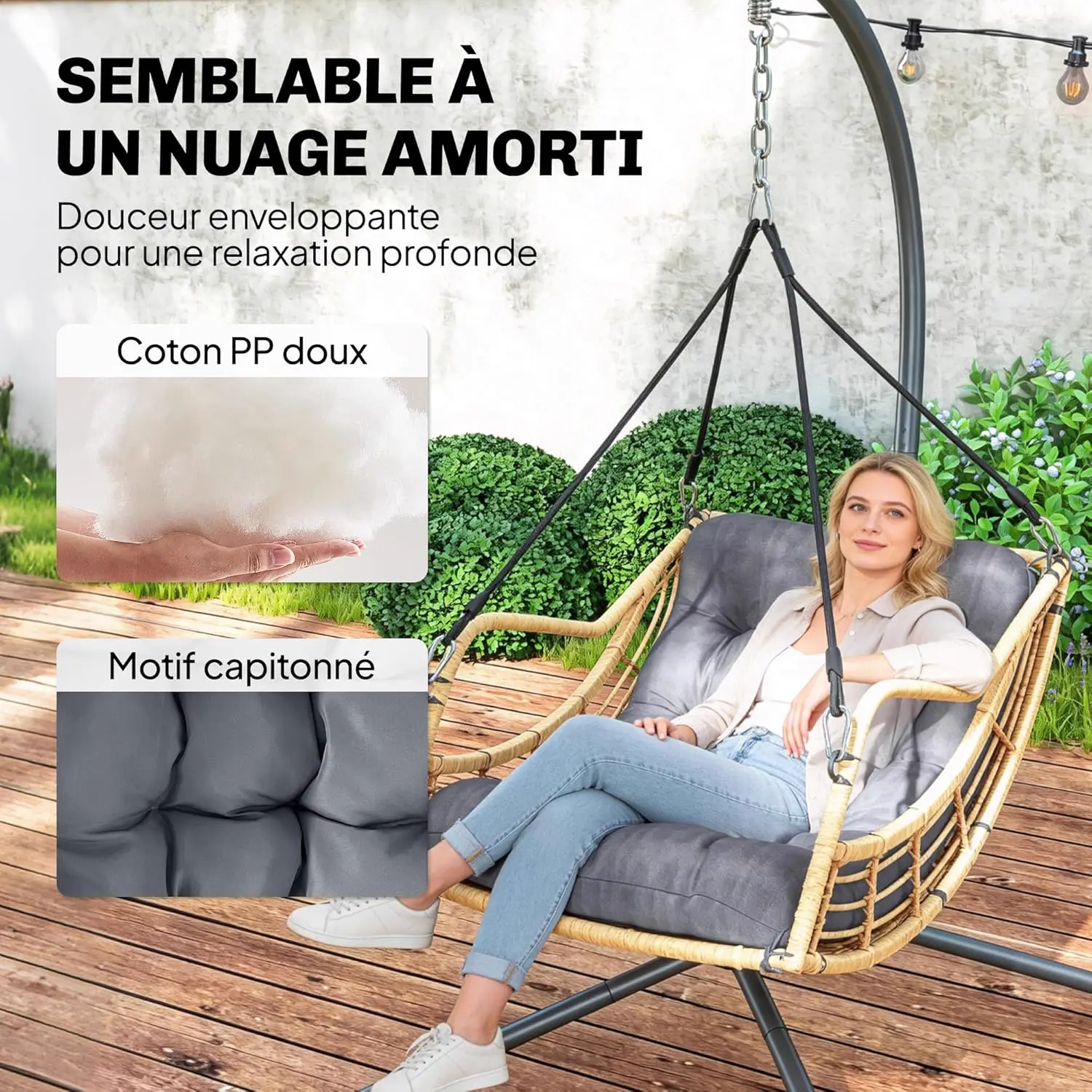 Fauteuils suspendus en résine gris vue 4
