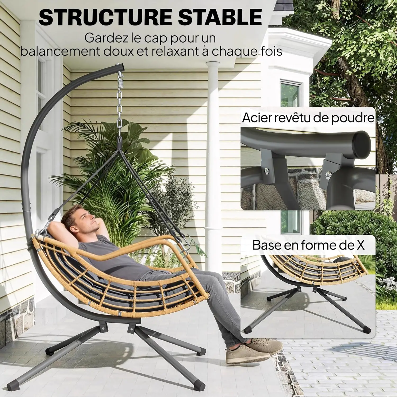 Fauteuils suspendus en résine gris vue 6