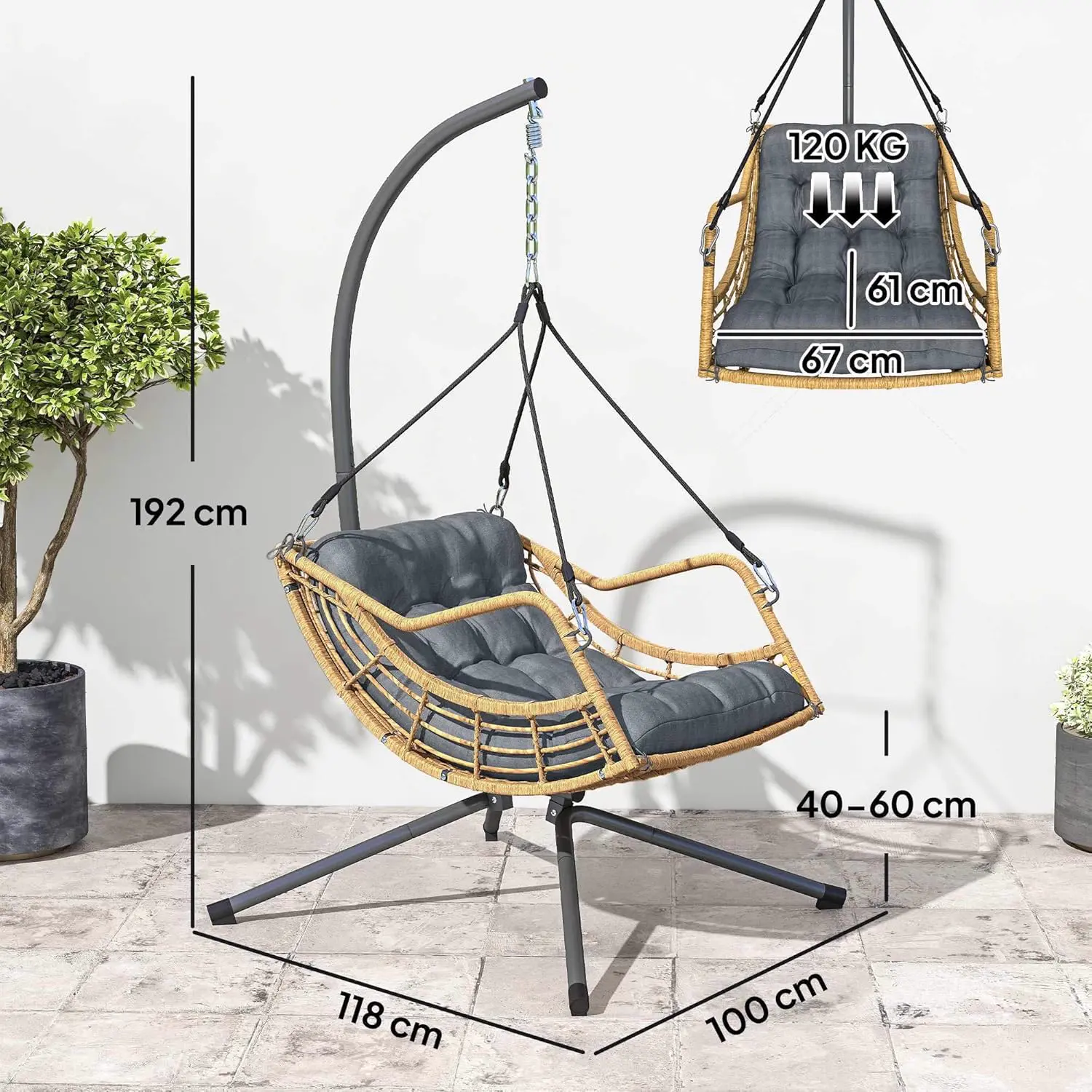 Fauteuils suspendus en résine gris vue 7