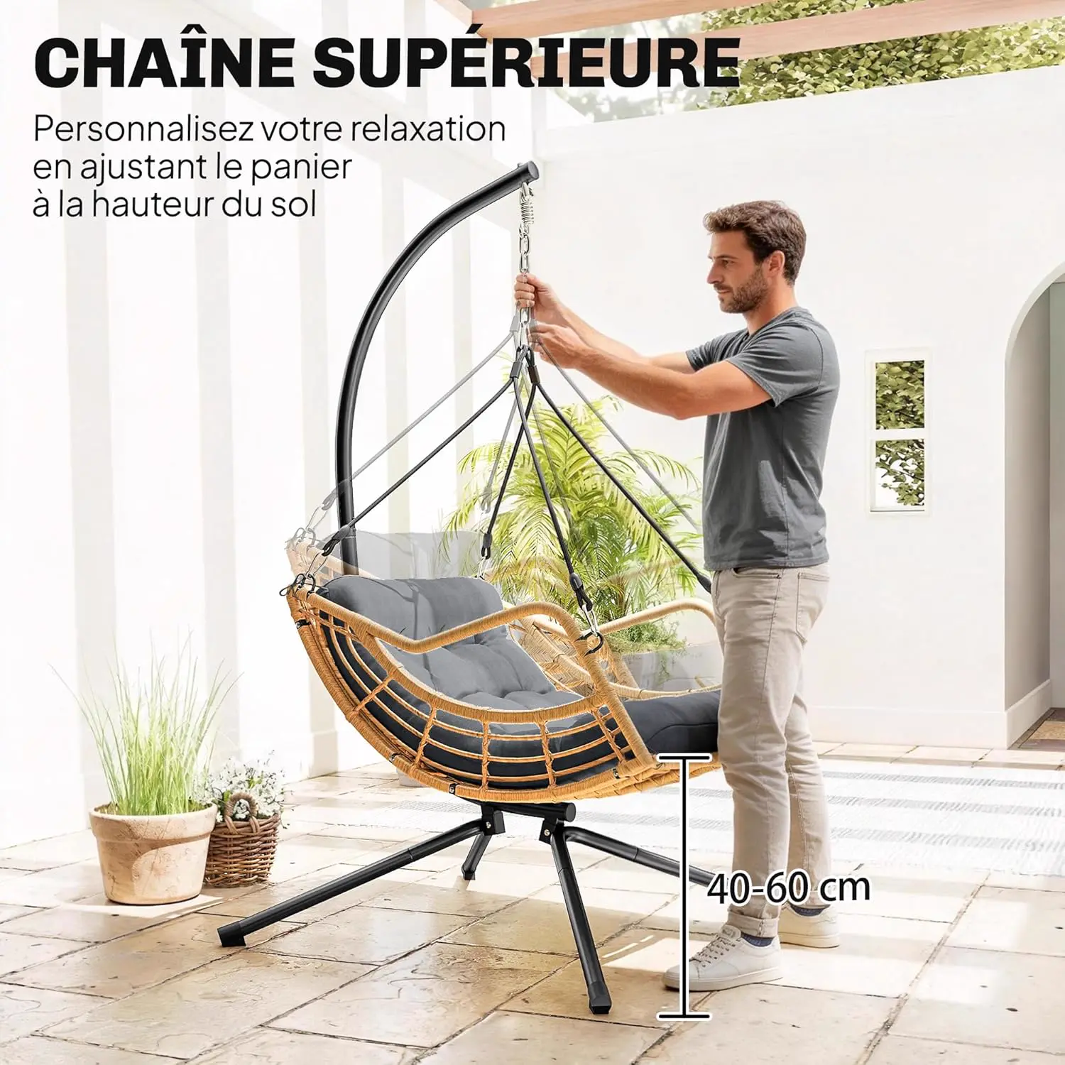 Fauteuils suspendus en résine gris vue 9