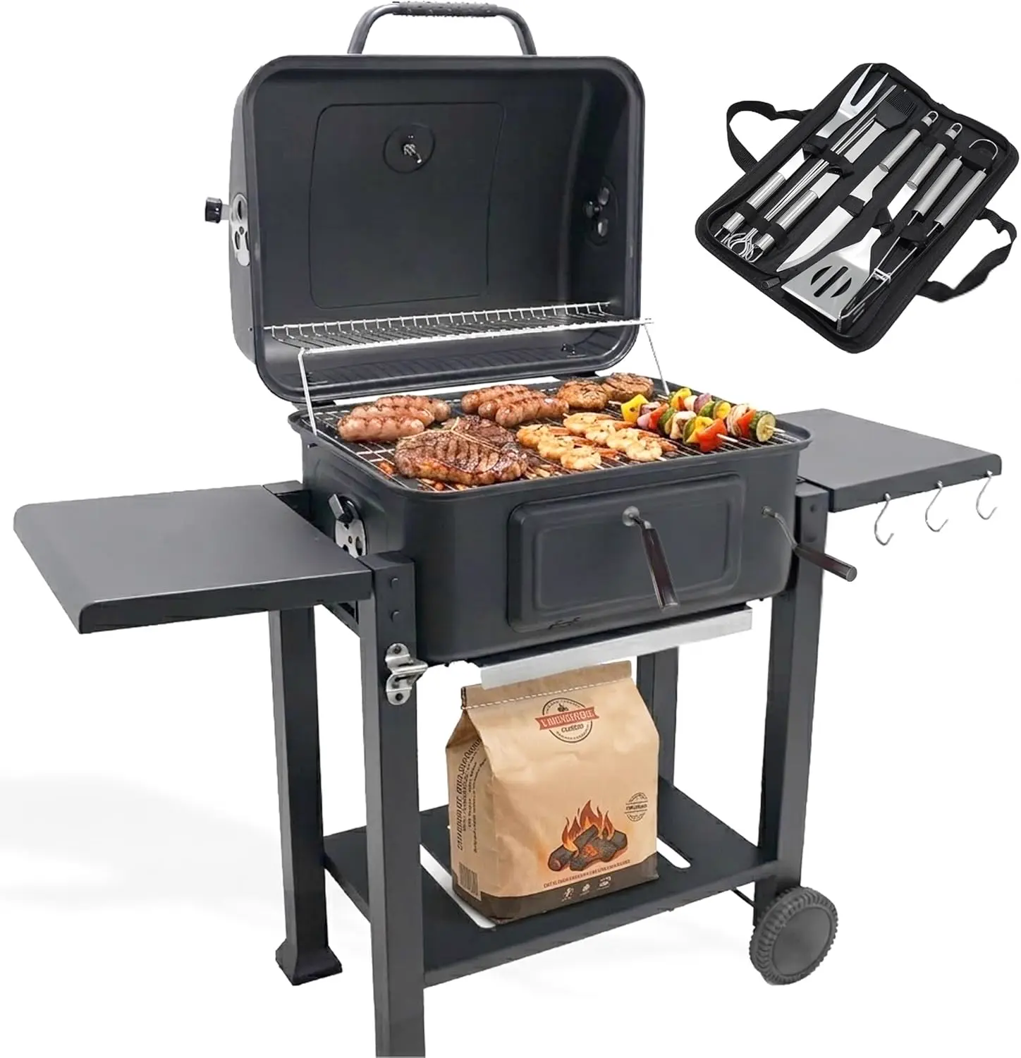 Barbecue Charbon de Bois avec Couvercle | Hauteur de Braise Ajustable
