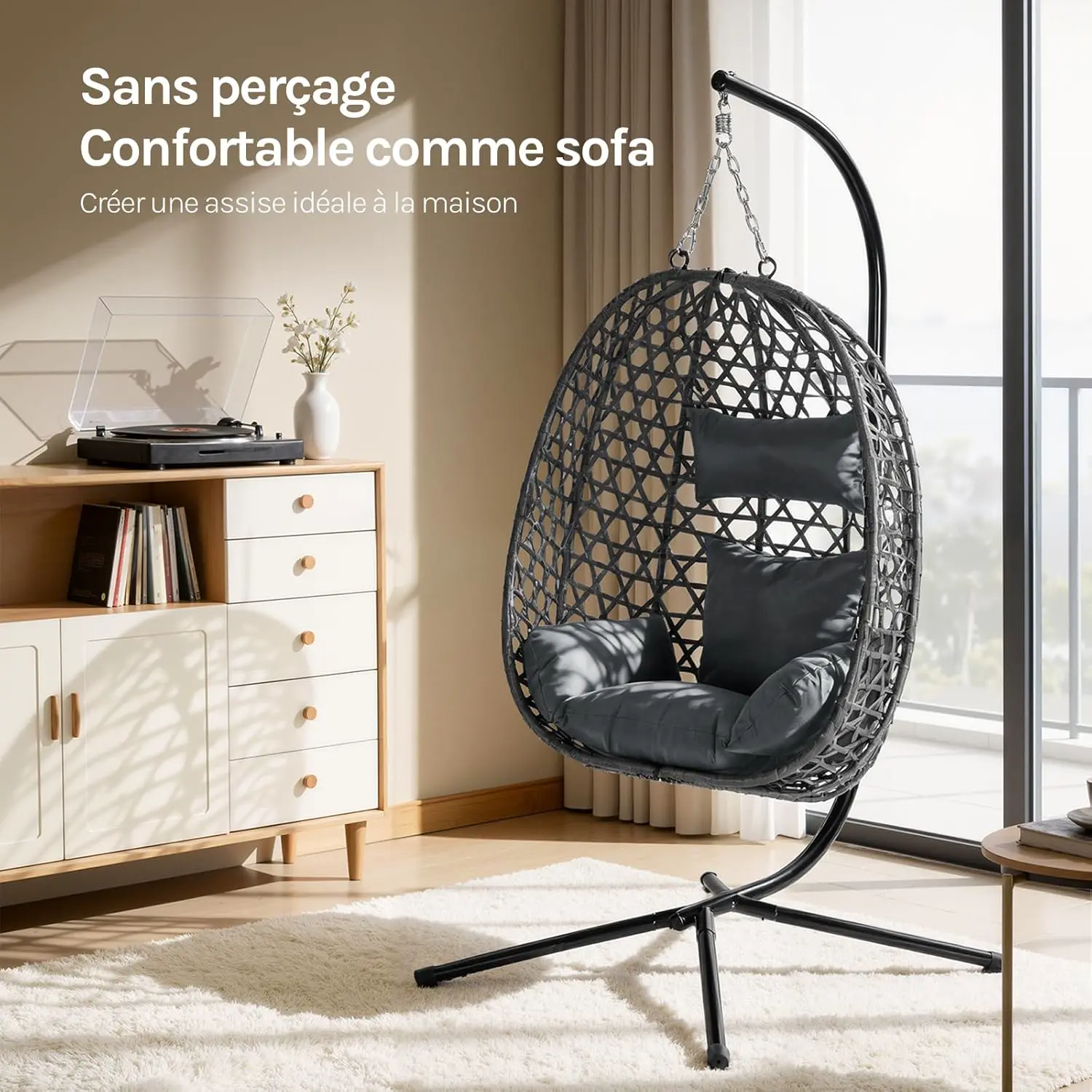 Fauteuils suspendus en métal gris vue 2