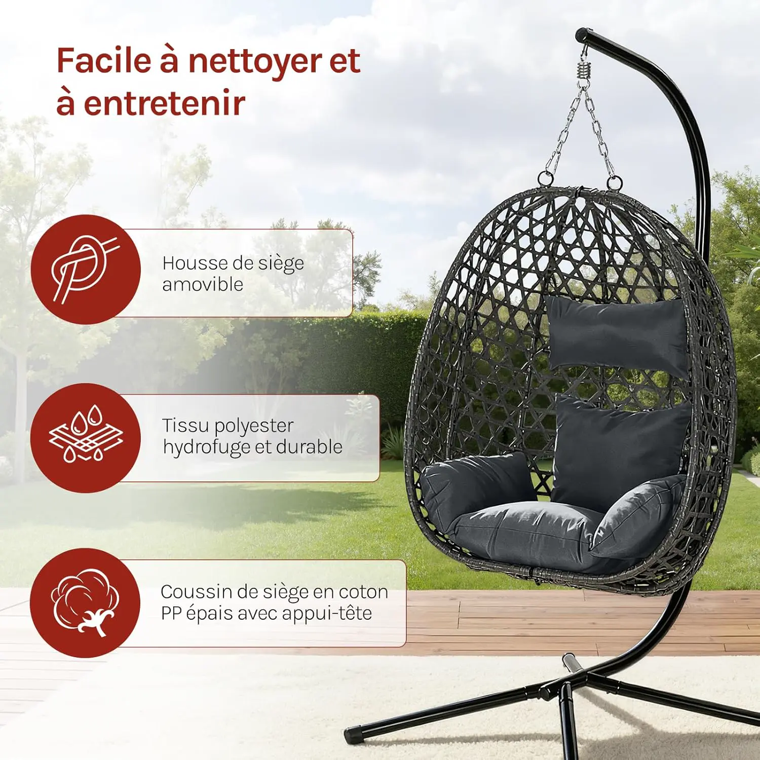 Fauteuils suspendus en métal gris vue 4