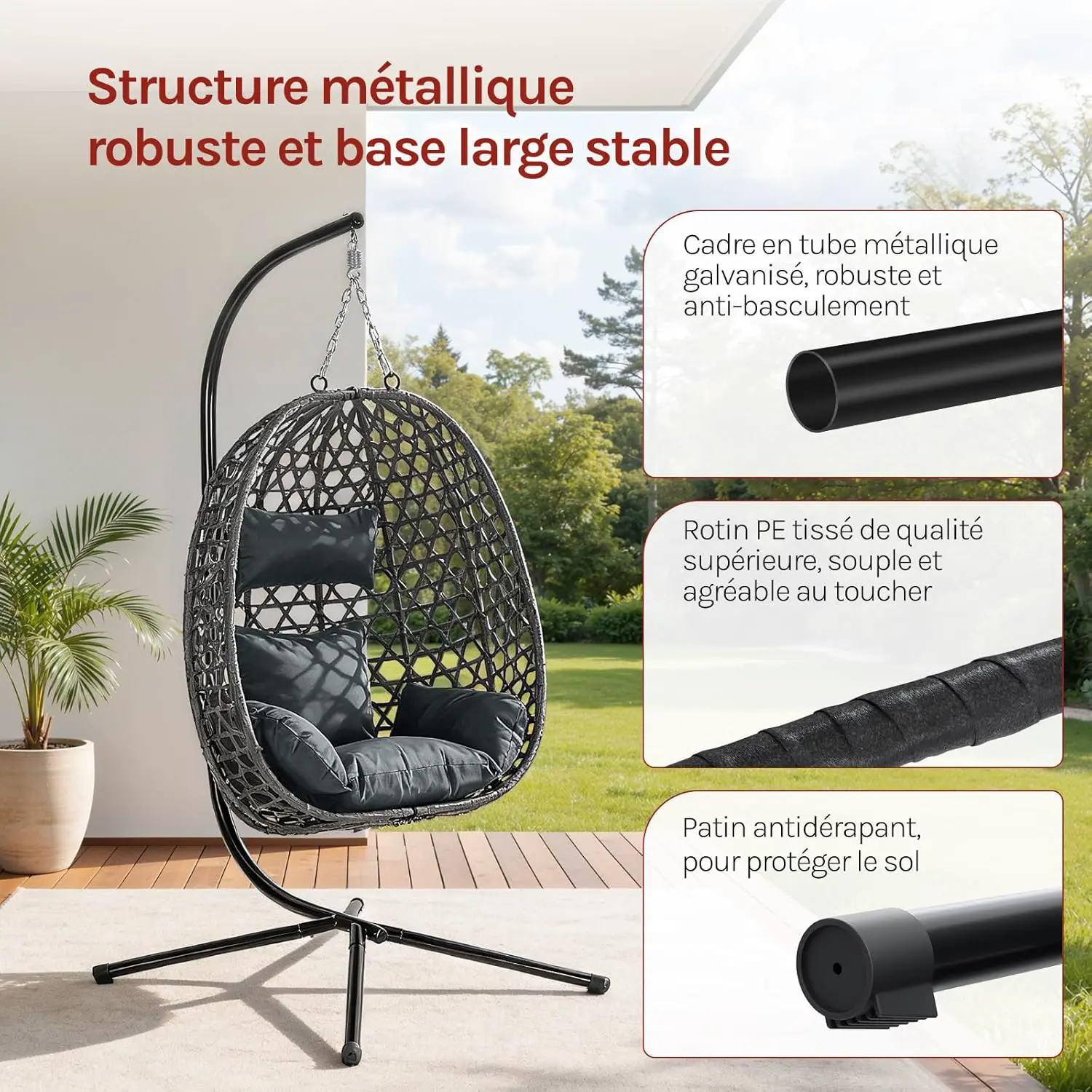 Fauteuils suspendus en métal gris vue 5