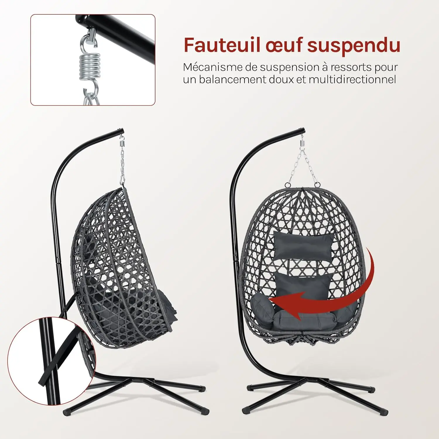 Fauteuils suspendus en métal gris vue 6
