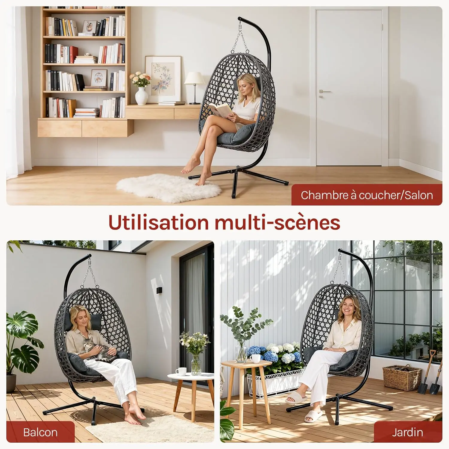 Fauteuils suspendus en métal gris vue 7