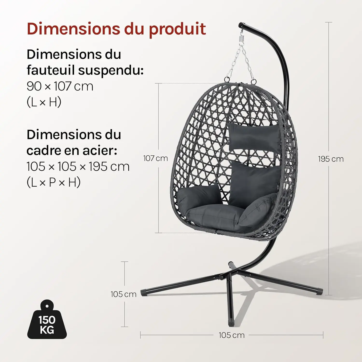 Fauteuils suspendus en métal gris vue 8