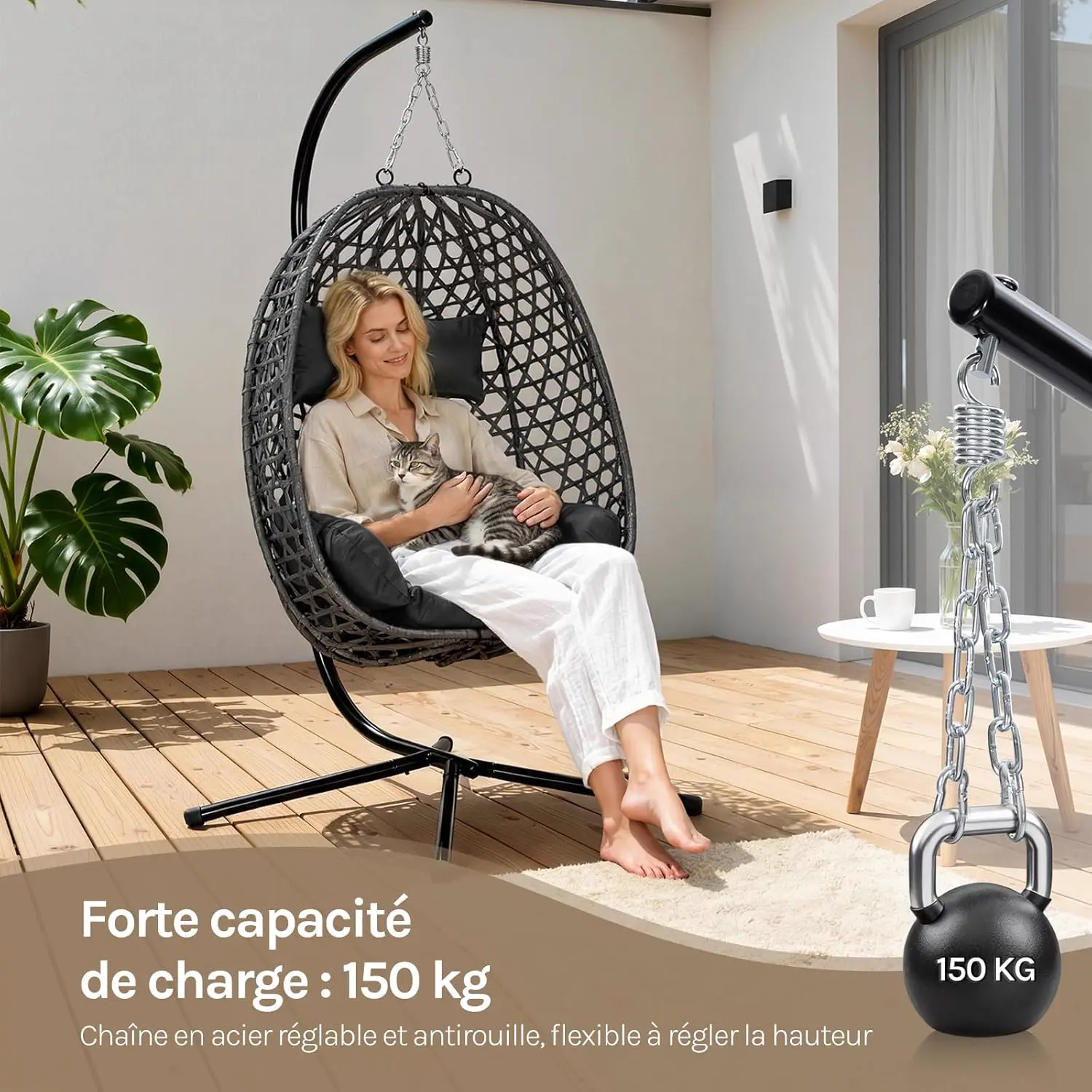 Fauteuils suspendus en rotin noir vue 3