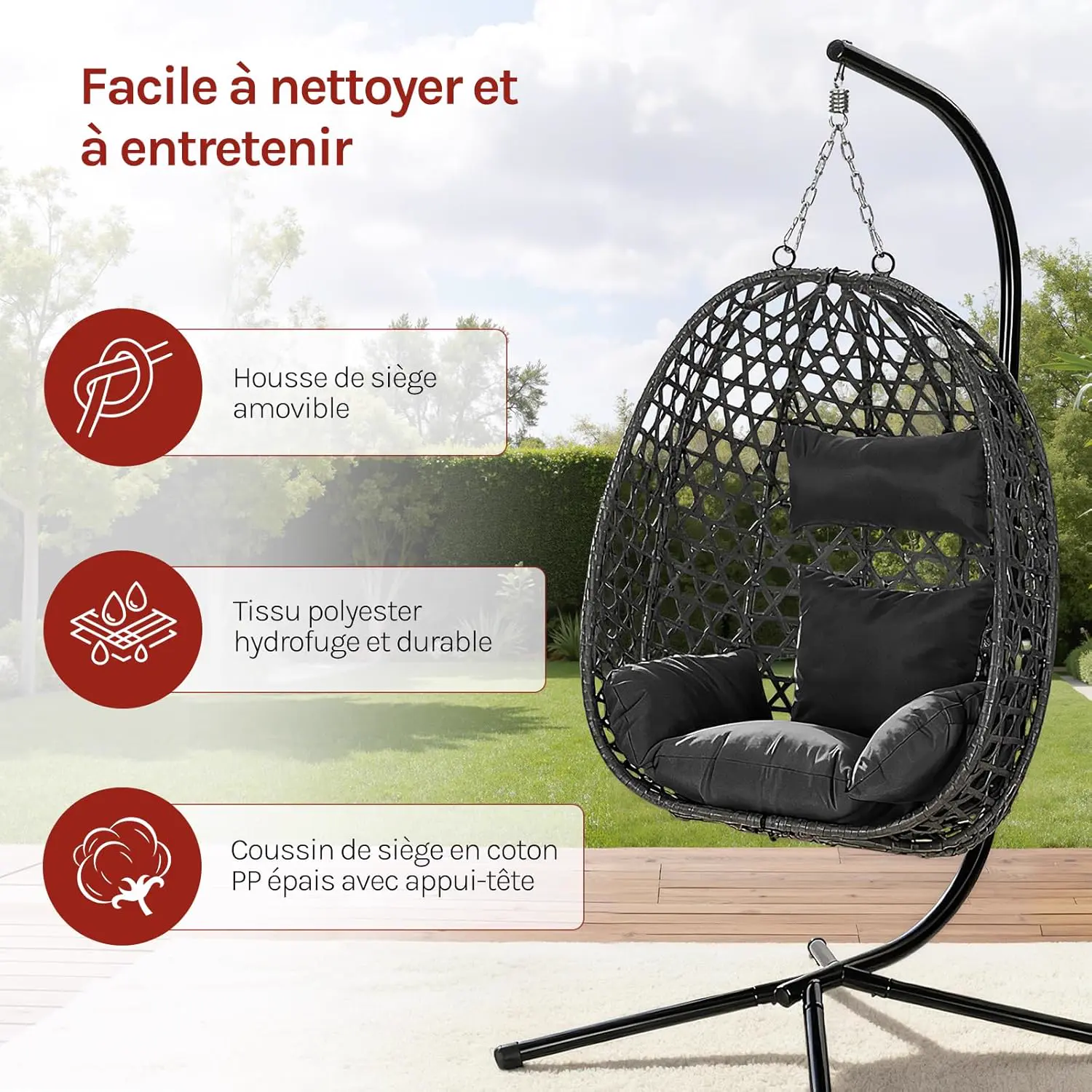 Fauteuils suspendus en rotin noir vue 4