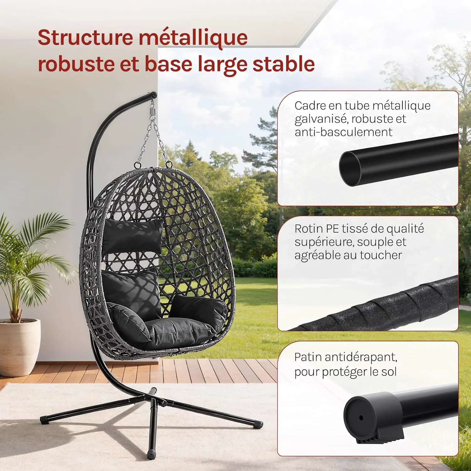 Fauteuils suspendus en rotin noir vue 5