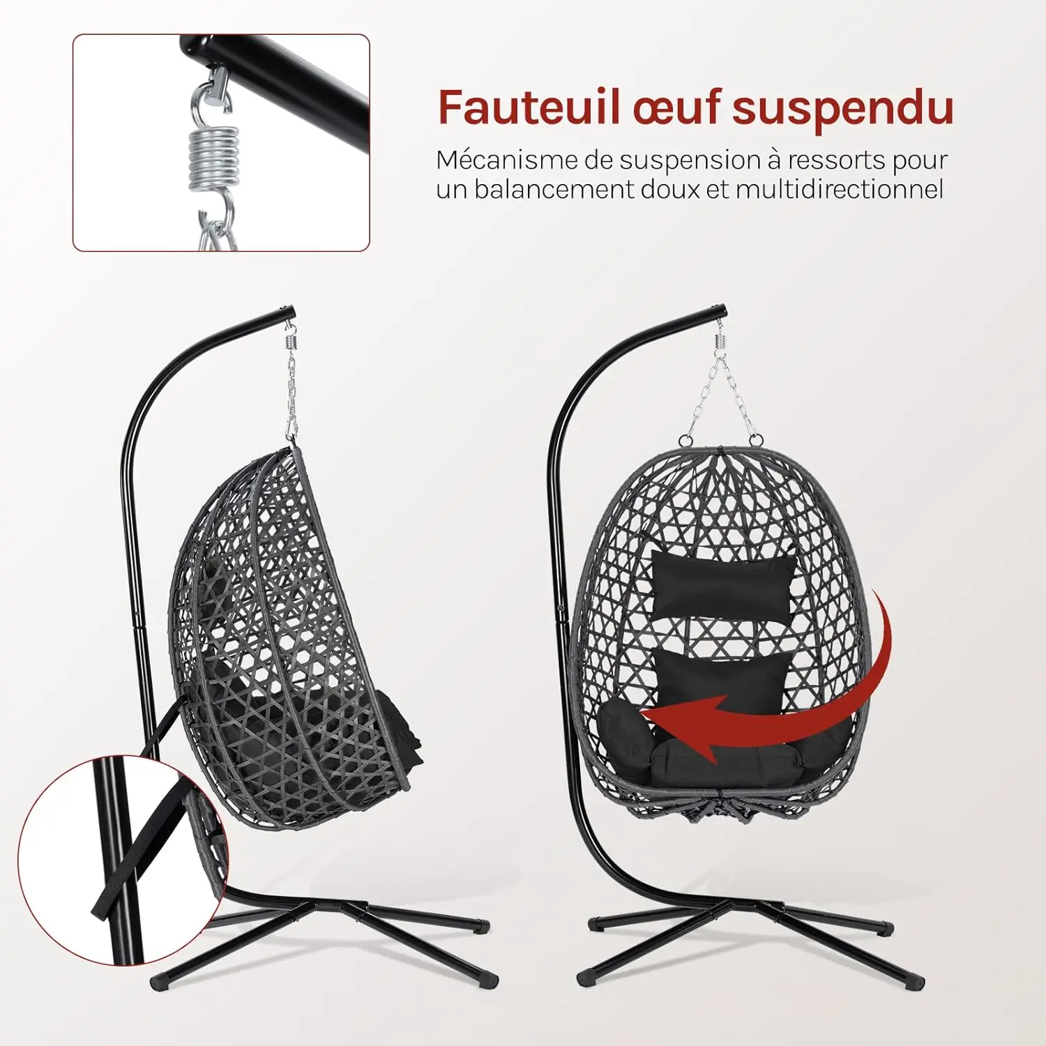Fauteuils suspendus en rotin noir vue 6