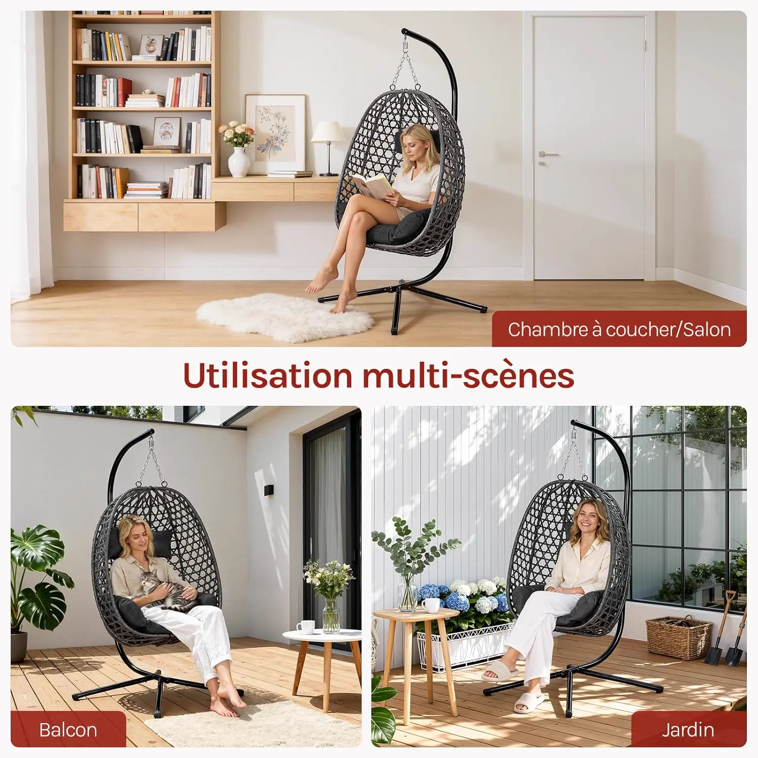 Fauteuils suspendus en rotin noir vue 7