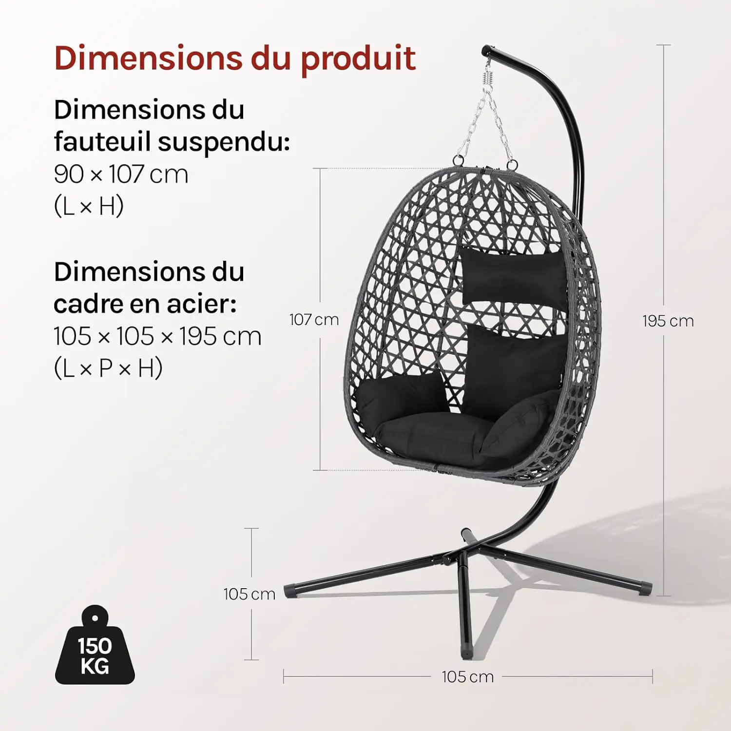 Fauteuils suspendus en rotin noir vue 8