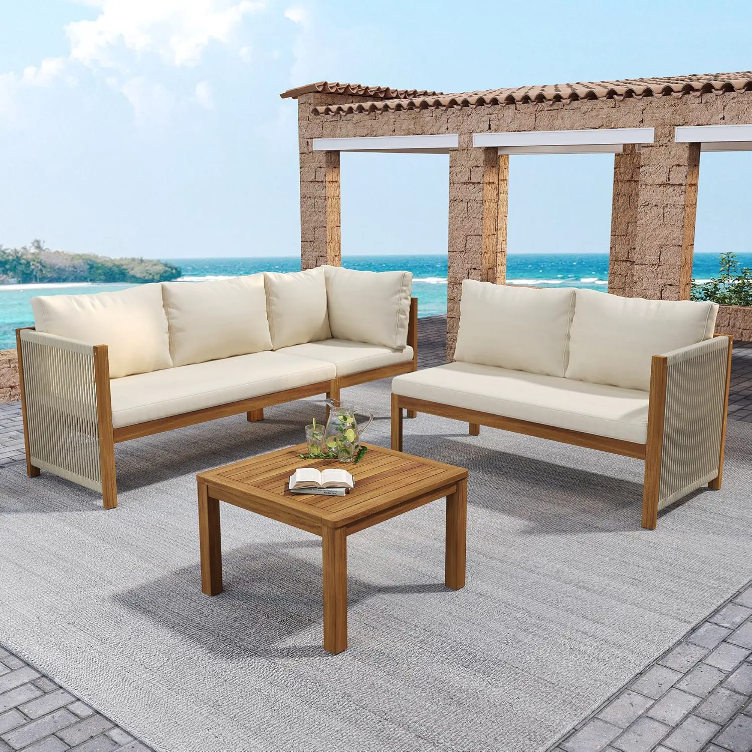 Salon de jardin 5 places beige vue 3