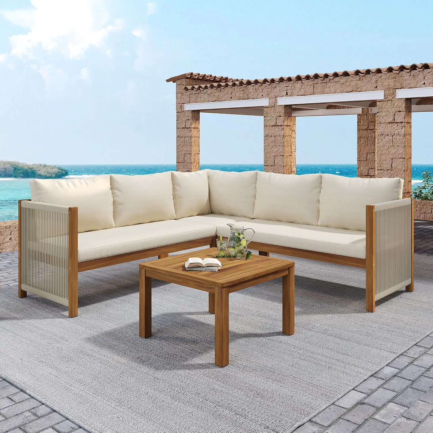 Salon de jardin 5 places beige vue 4