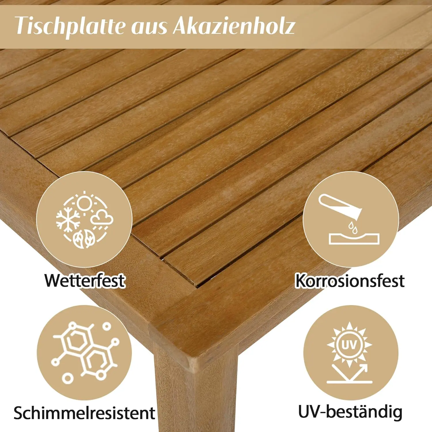 Salon de jardin 7 places en bois beige vue 6