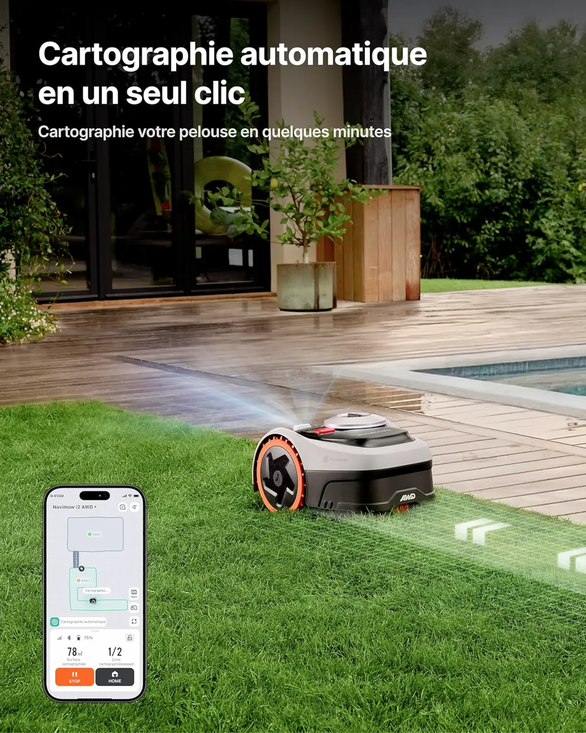 Robot tondeuse gris vue 5