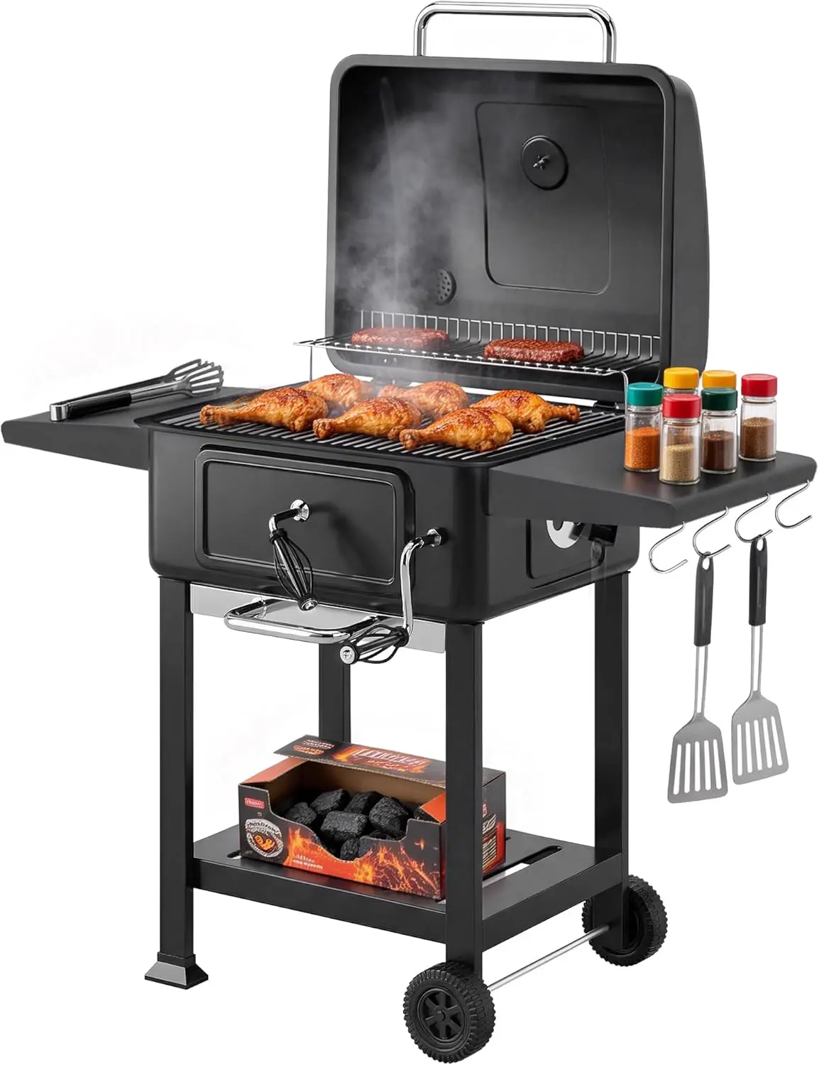Outsunny Barbecue charbon de bois avec bac à charbon réglable