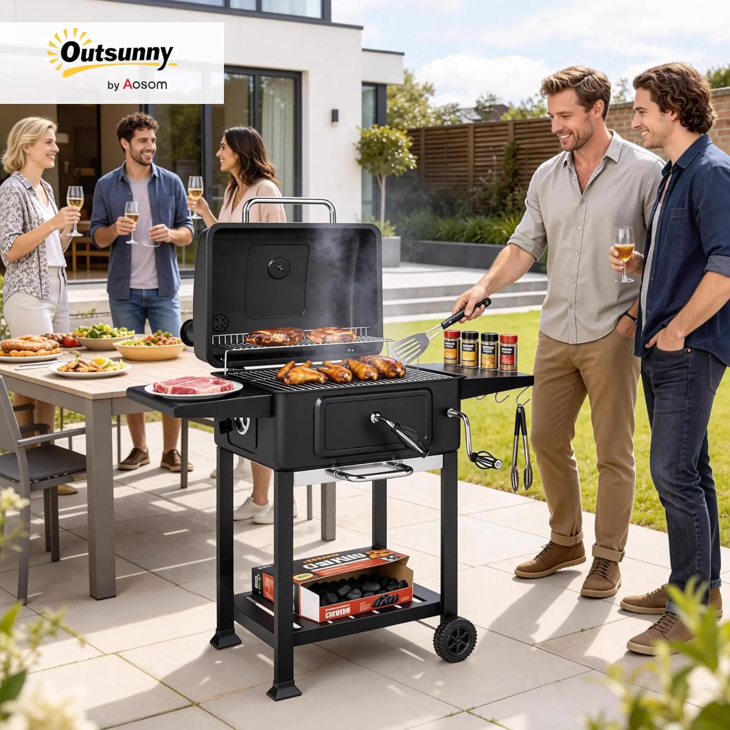 Barbecue à charbon en bois noir vue 2