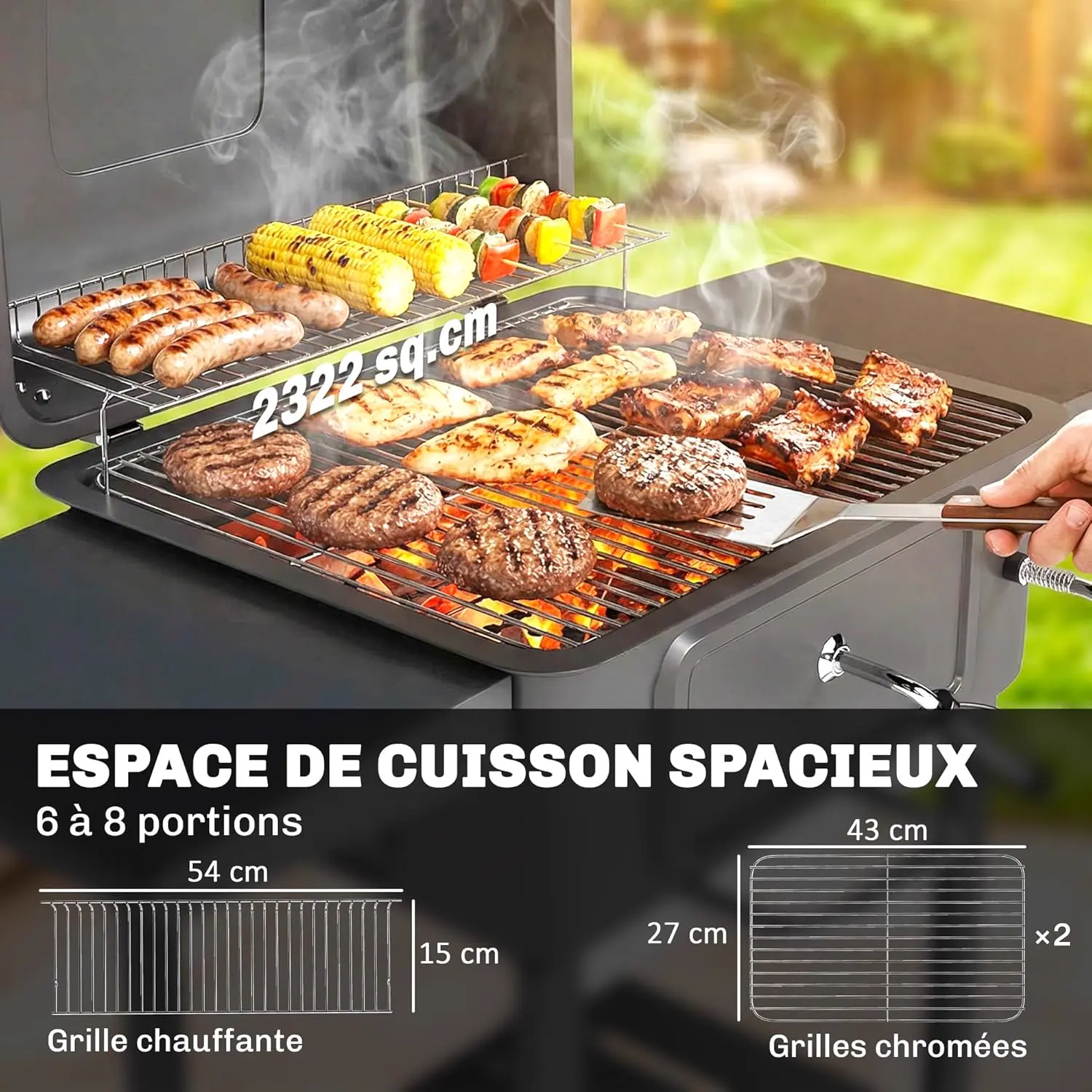 Barbecue à charbon en bois noir vue 3