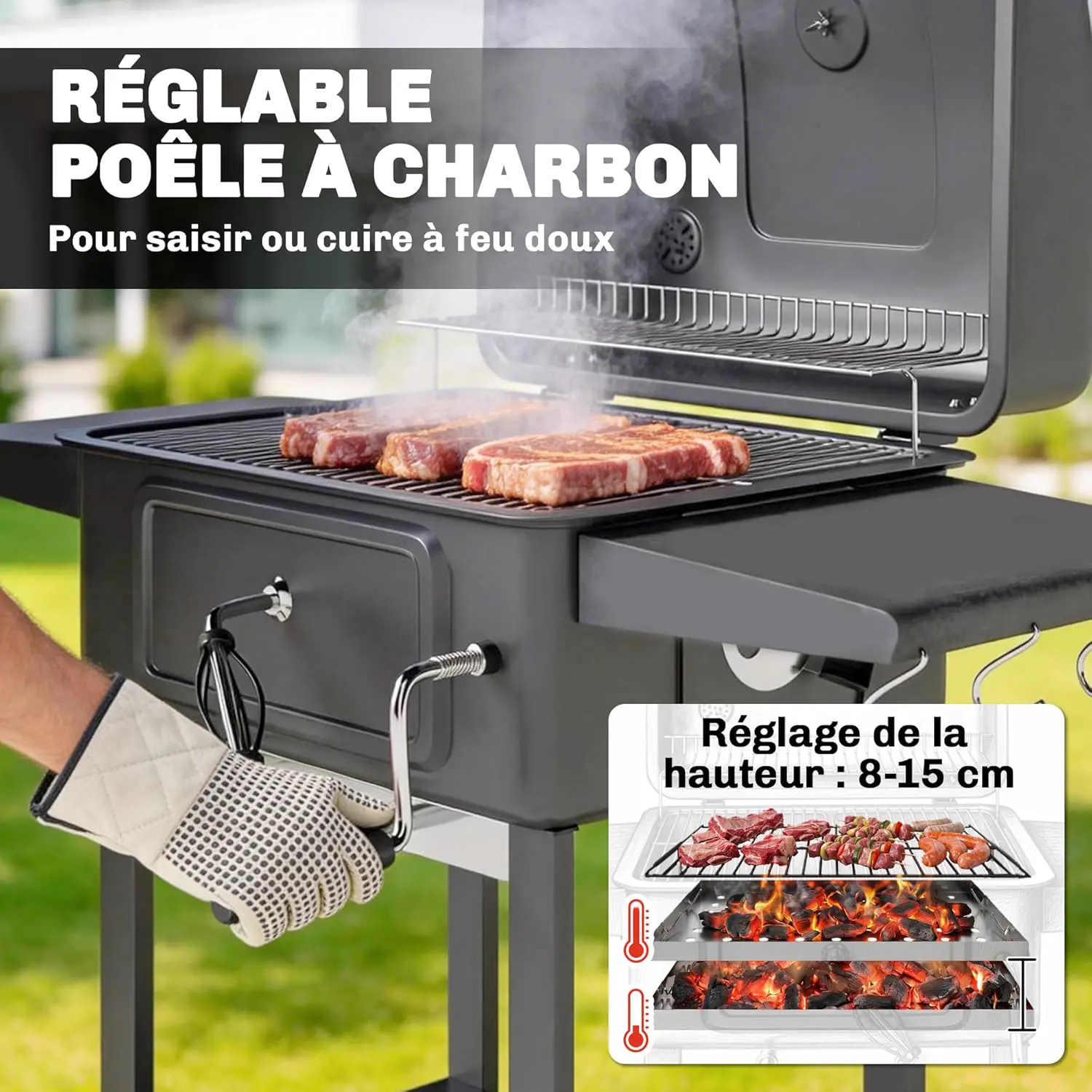 Barbecue à charbon en bois noir vue 4