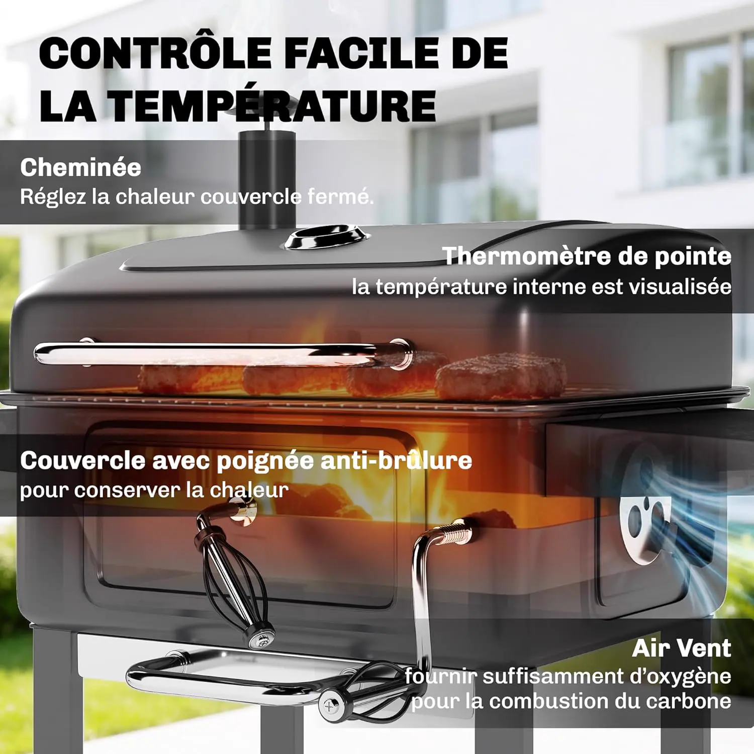 Barbecue à charbon en bois noir vue 5