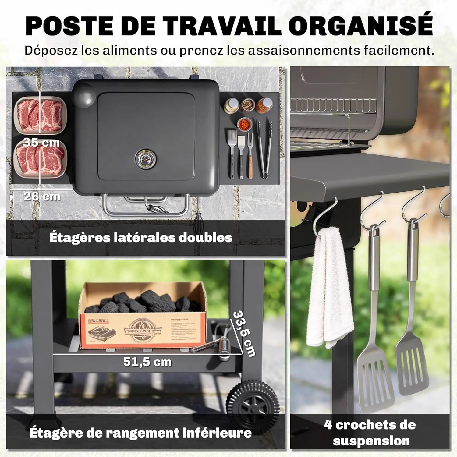 Barbecue à charbon en bois noir vue 6