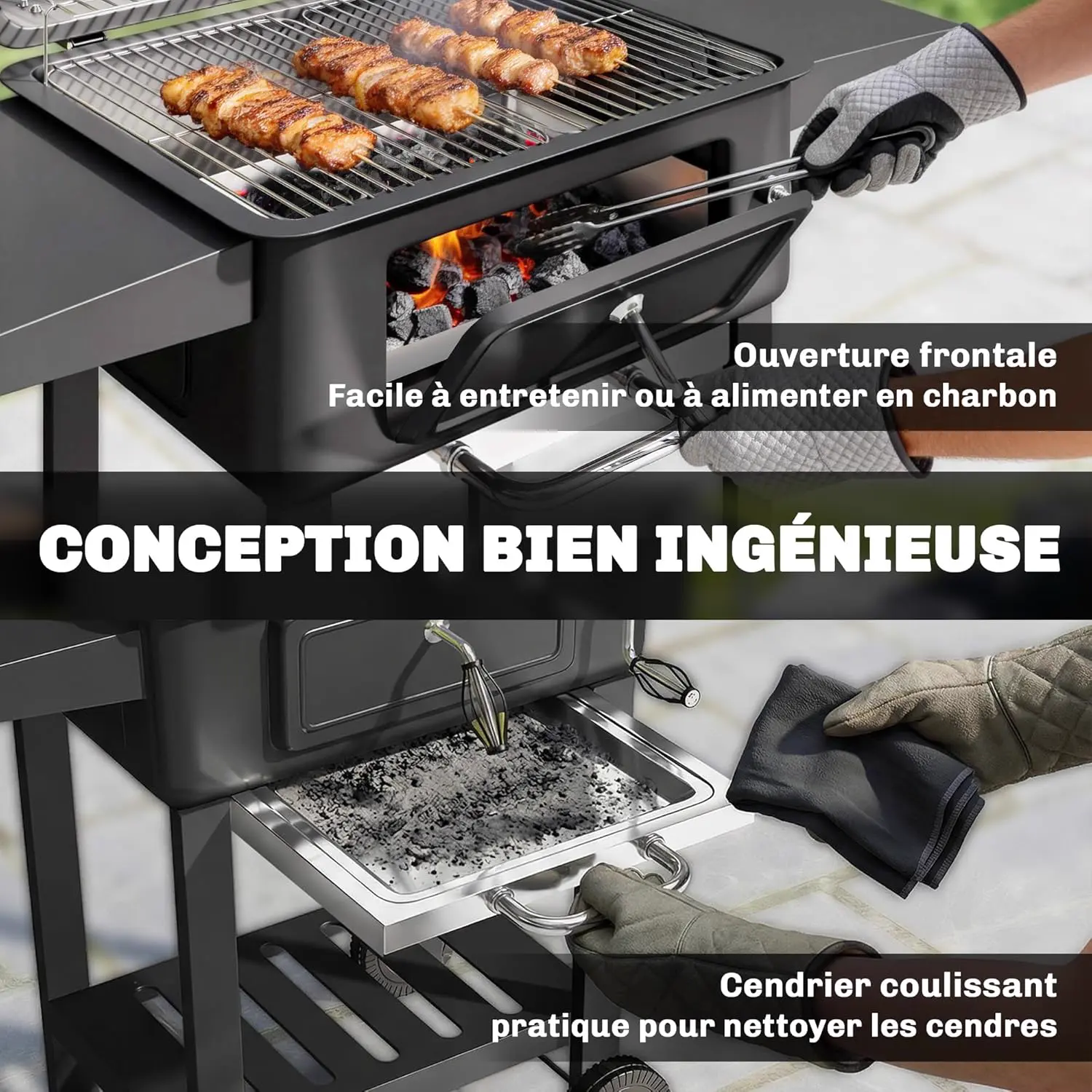 Barbecue à charbon en bois noir vue 8
