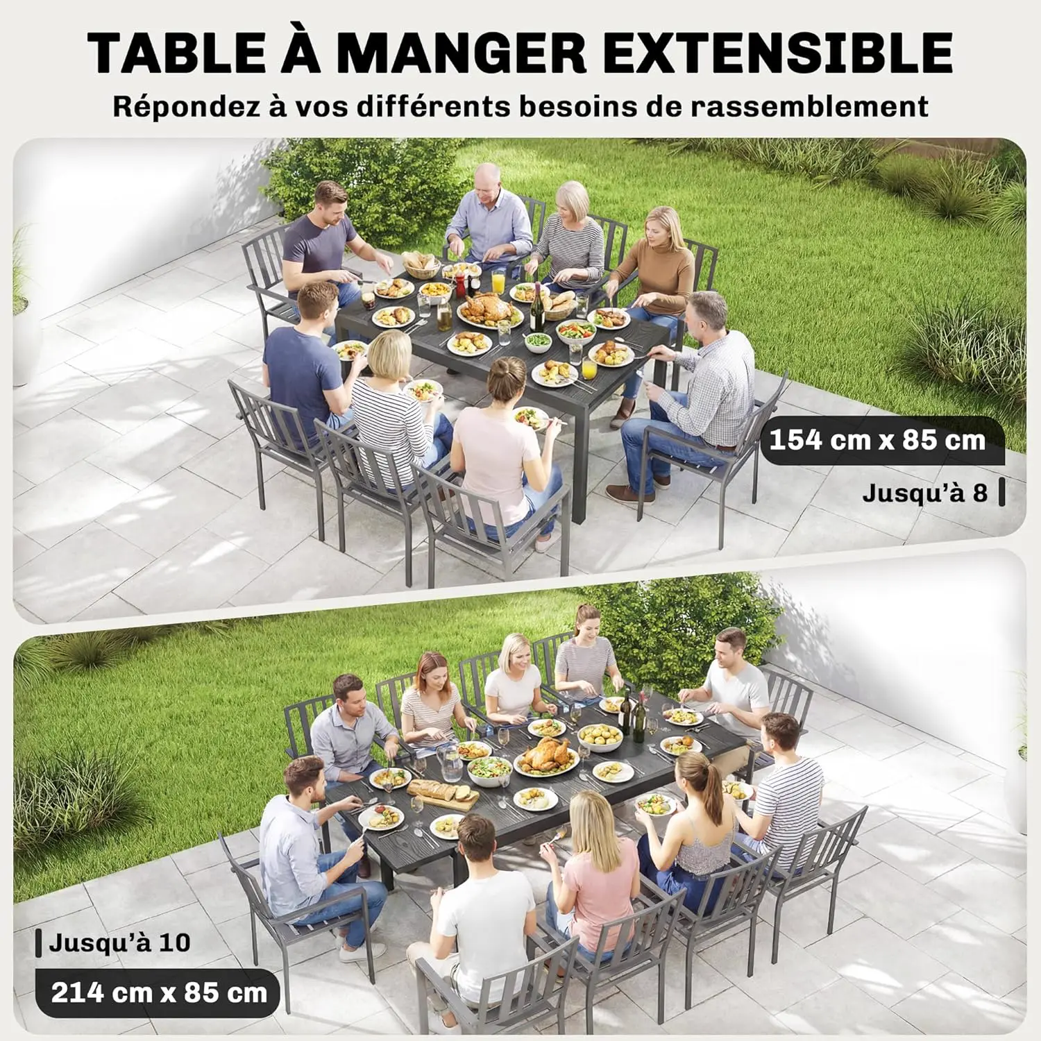 Table de jardin 10 places en aluminium gris vue 4