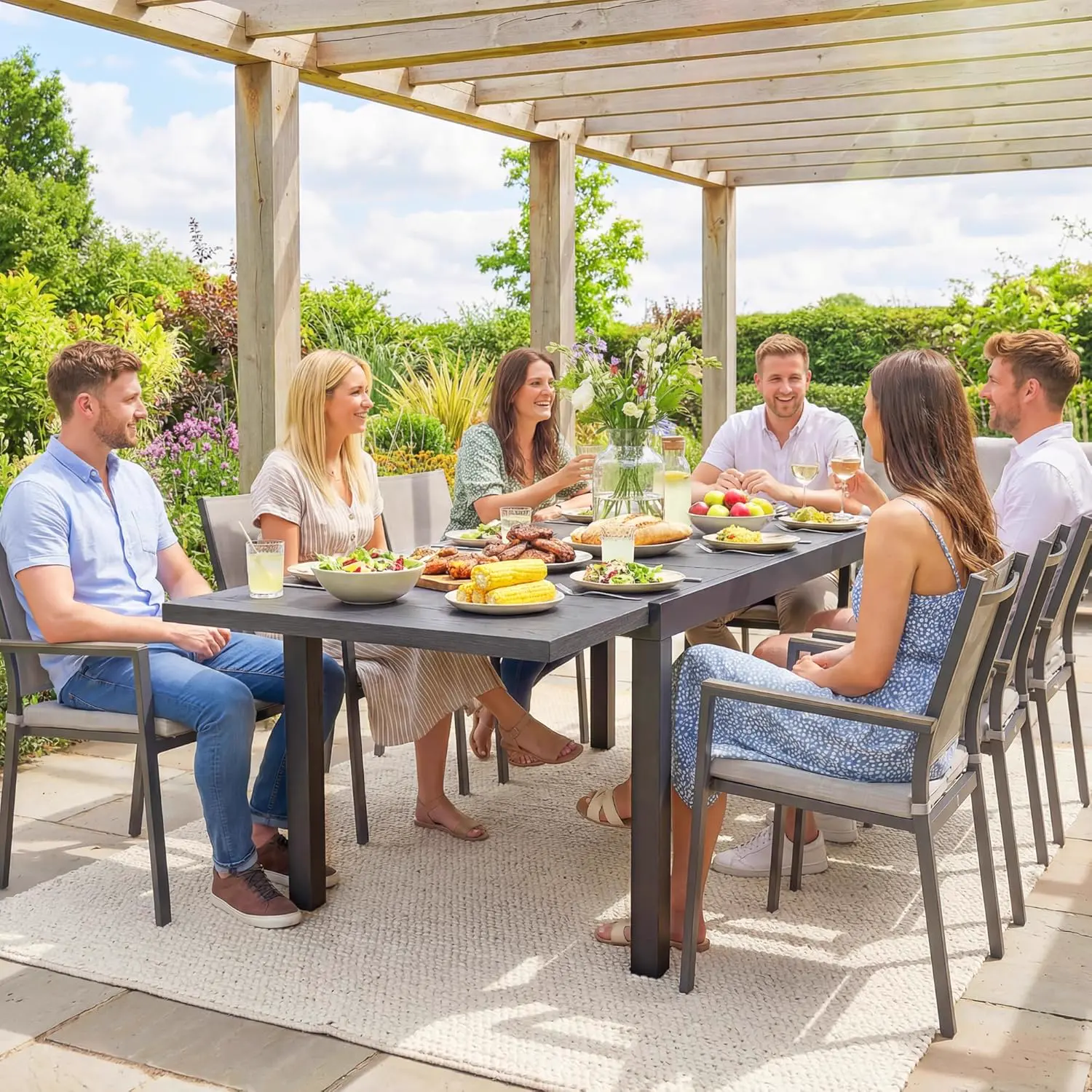 Table de jardin 10 places en aluminium gris vue 9