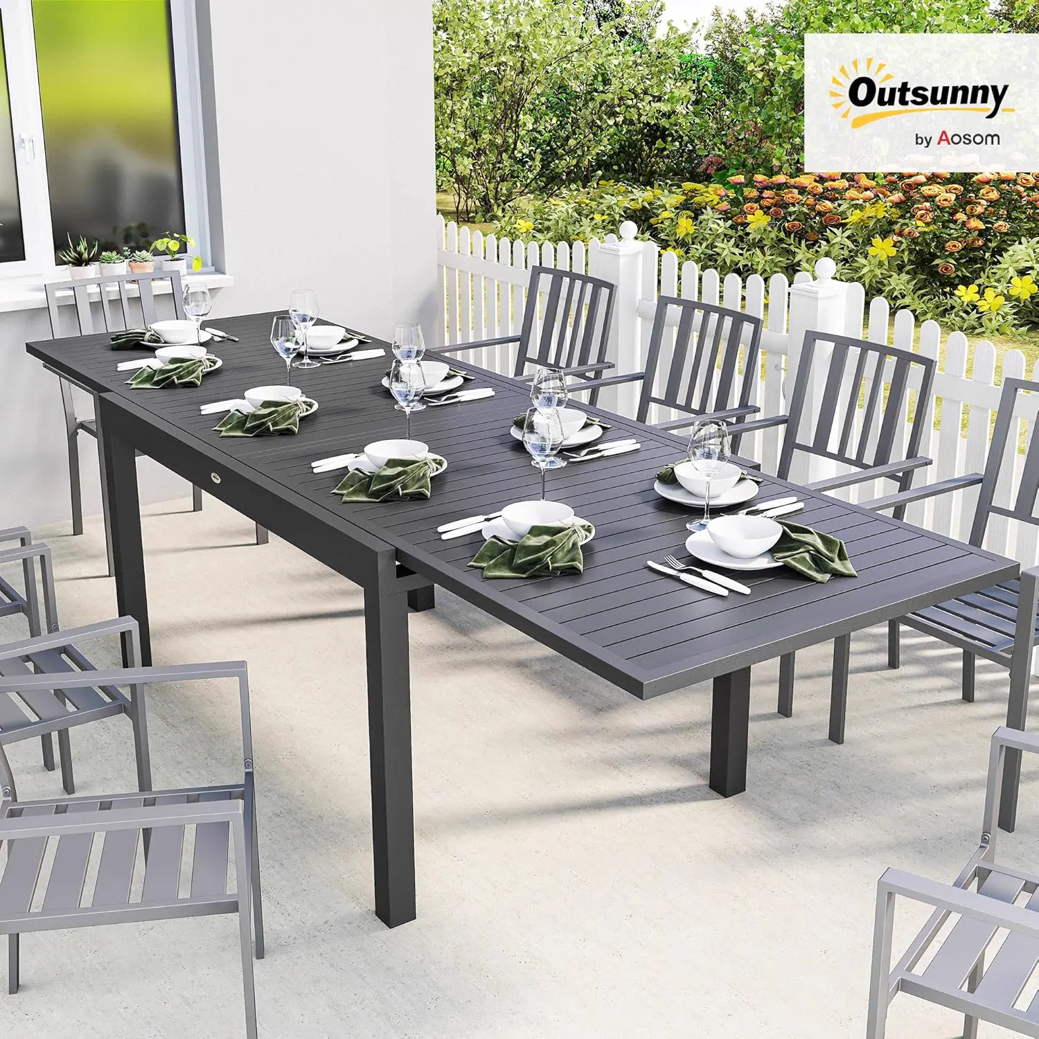 Table de jardin 10 places en aluminium gris vue 2
