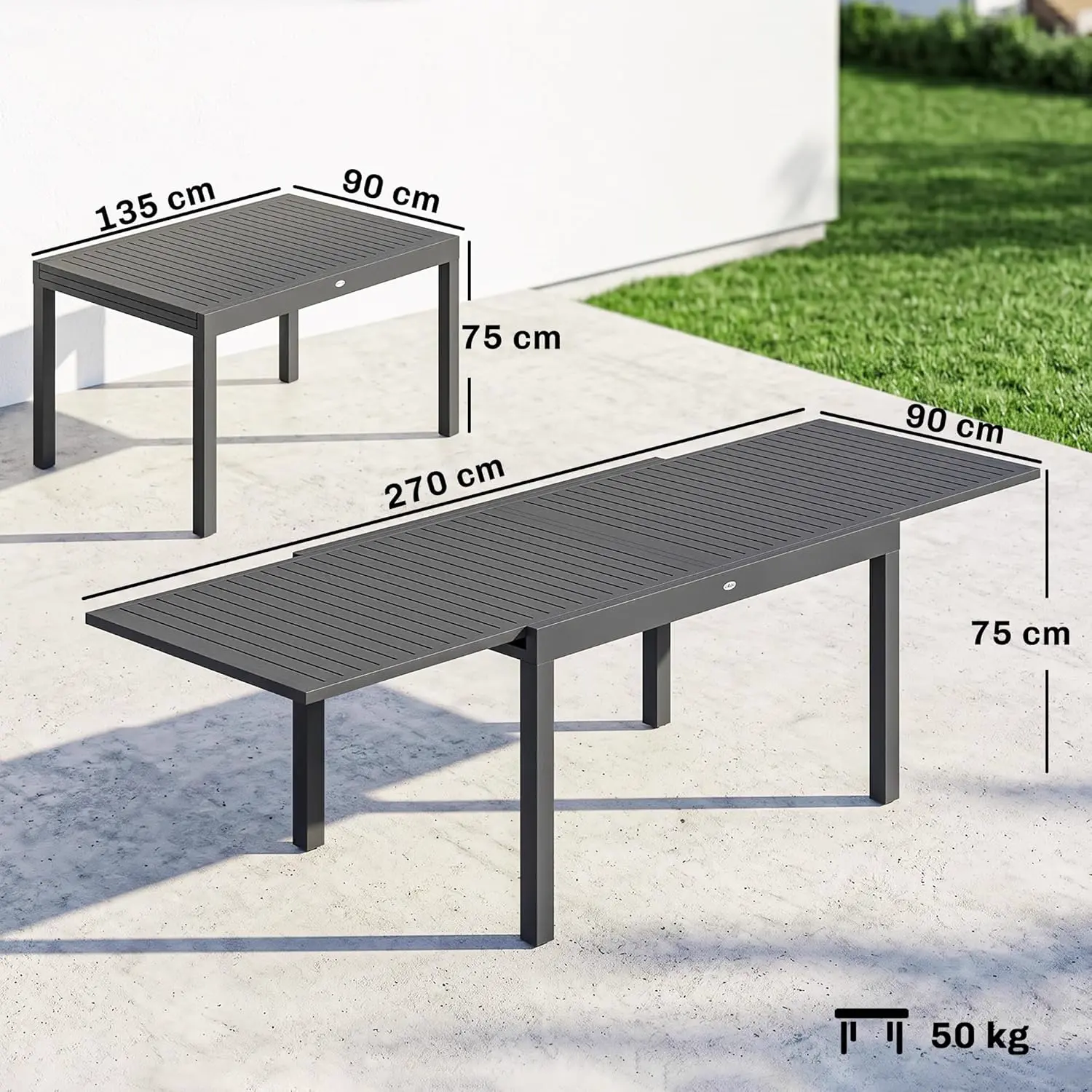 Table de jardin 10 places en aluminium gris vue 3