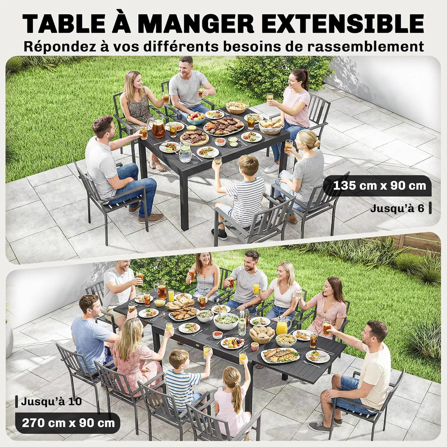 Table de jardin 10 places en aluminium gris vue 4