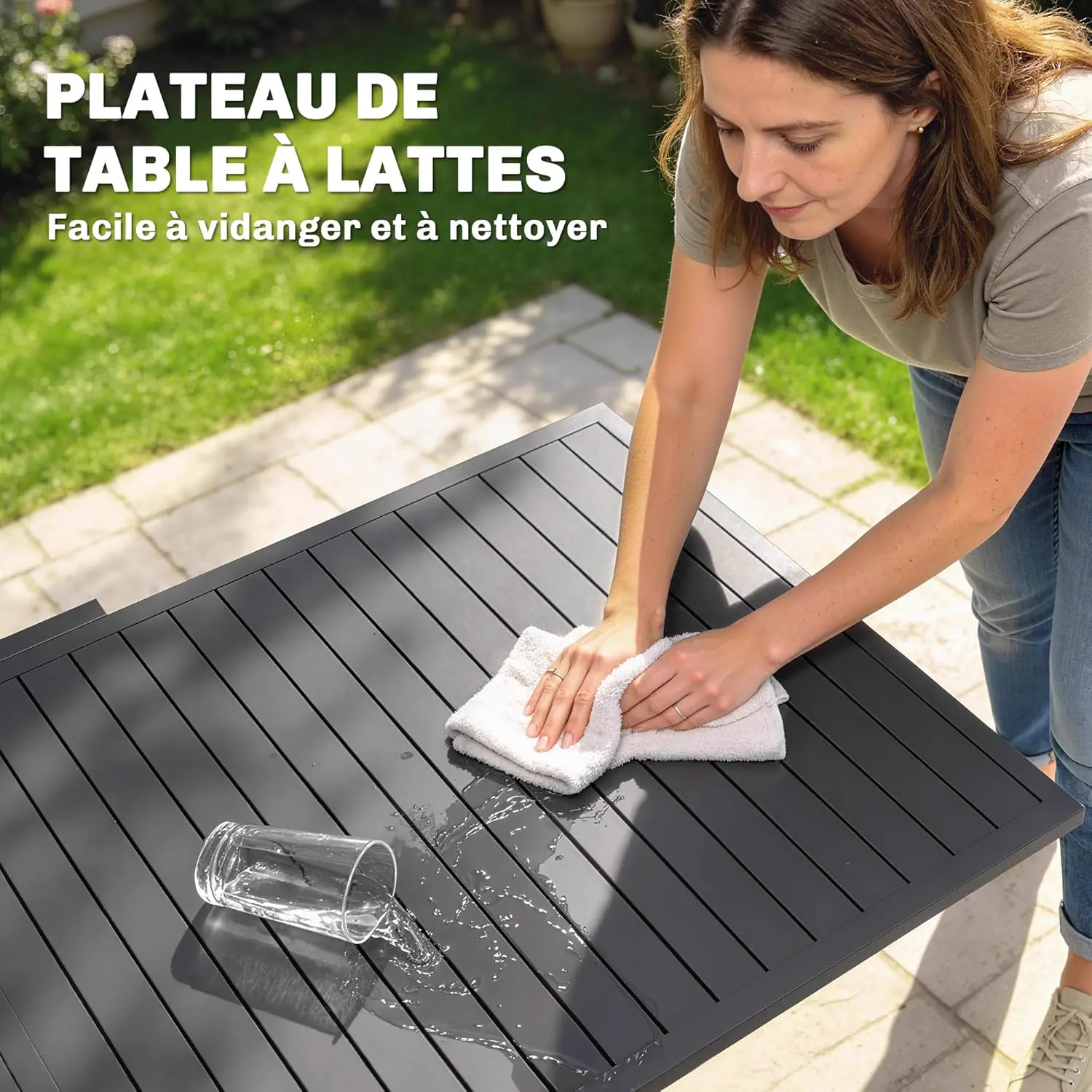 Table de jardin 10 places en aluminium gris vue 6