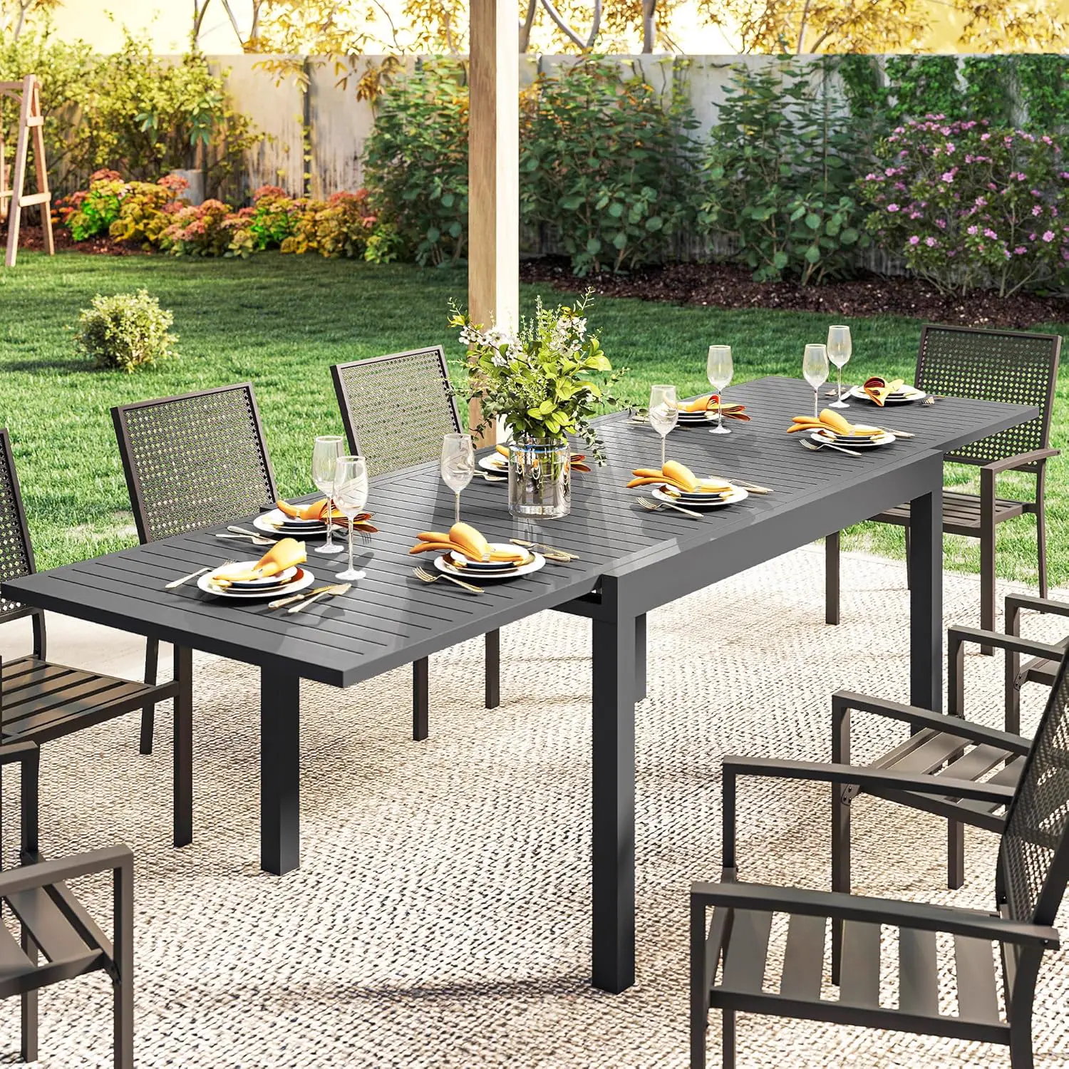 Table de jardin 10 places en aluminium gris vue 9
