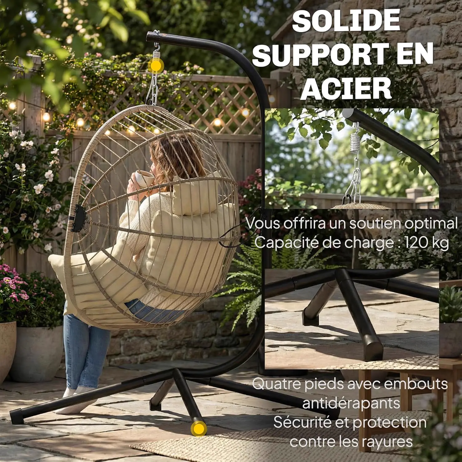 Fauteuils suspendus en métal kaki vue 3