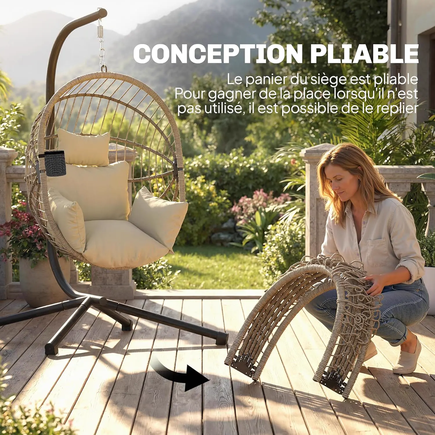 Fauteuils suspendus en métal kaki vue 4