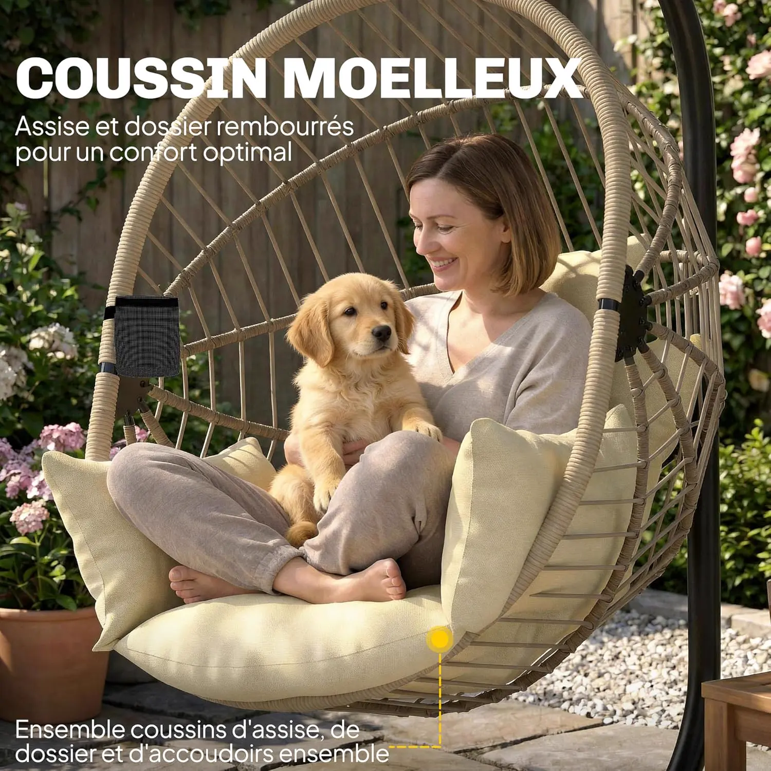 Fauteuils suspendus en métal kaki vue 5