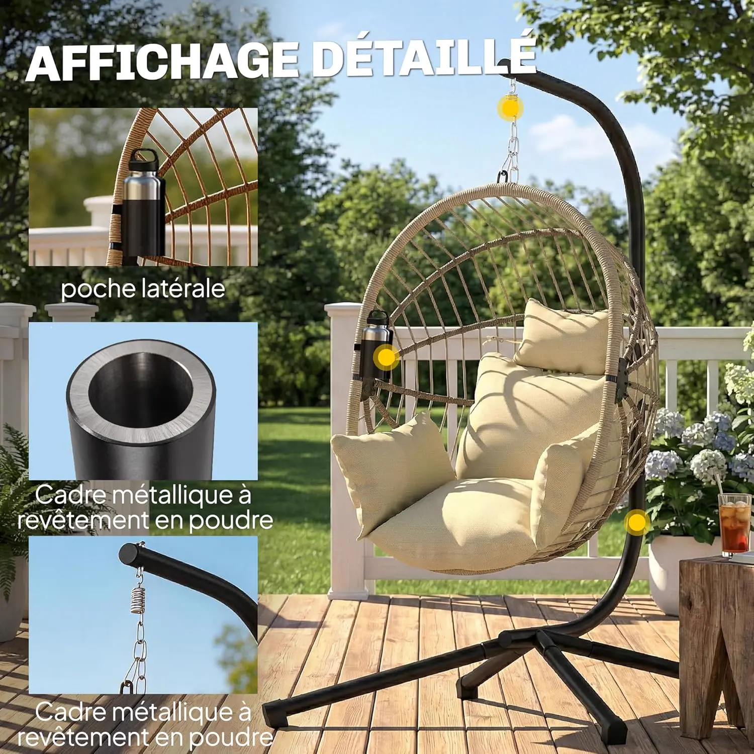 Fauteuils suspendus en métal kaki vue 6