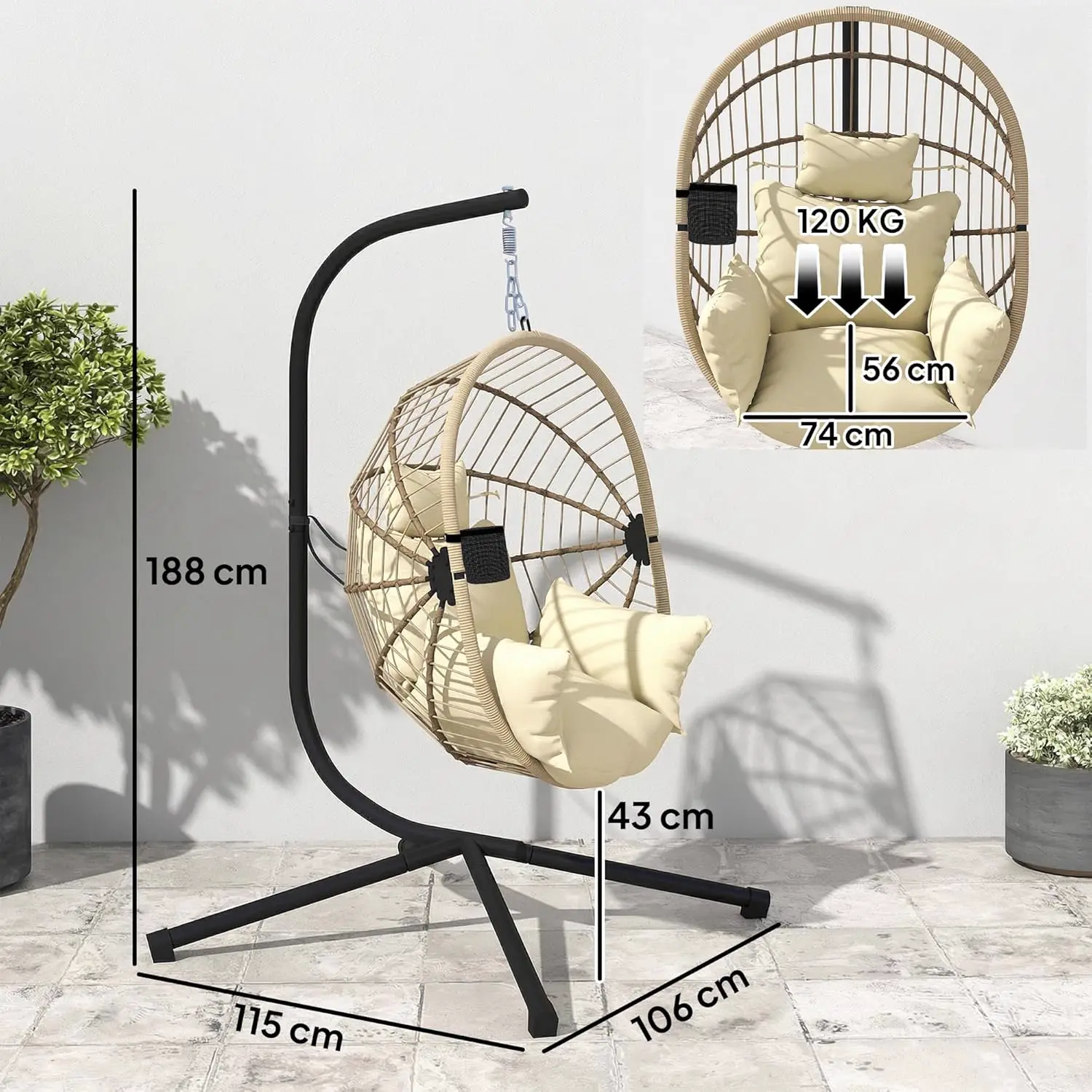Fauteuils suspendus en métal kaki vue 7