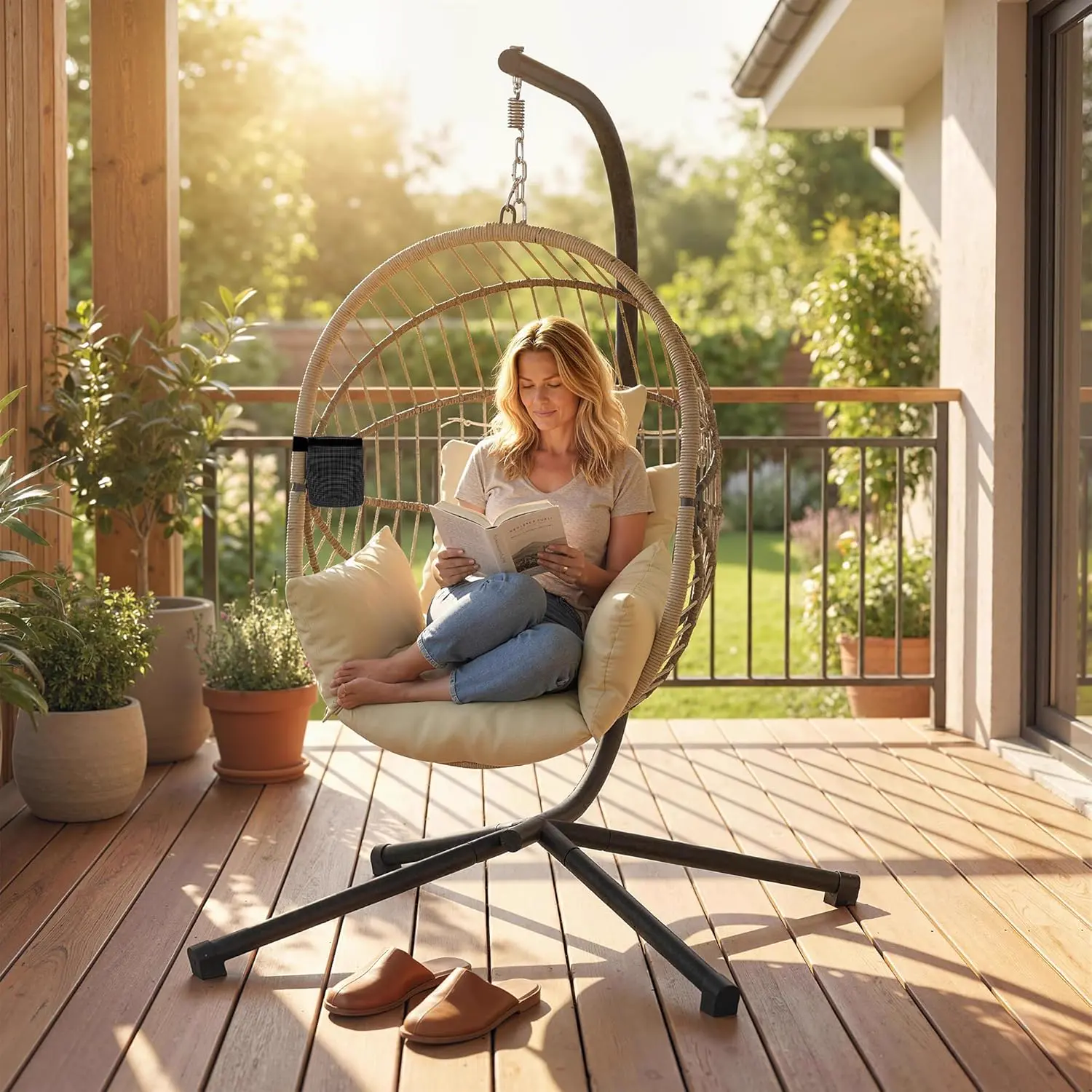 Fauteuils suspendus en métal kaki vue 9