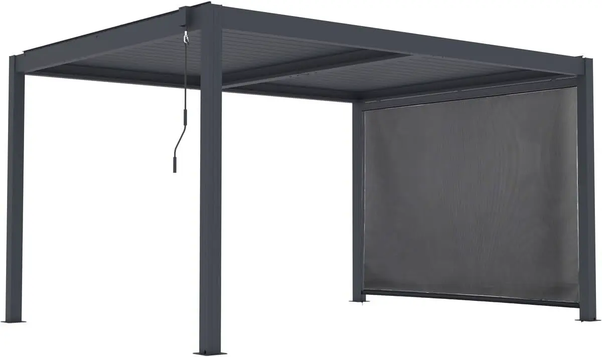 Pergola bioclimatique avec LED et Store en Aluminium Windsor Premium - 3 x 4 m - Gris