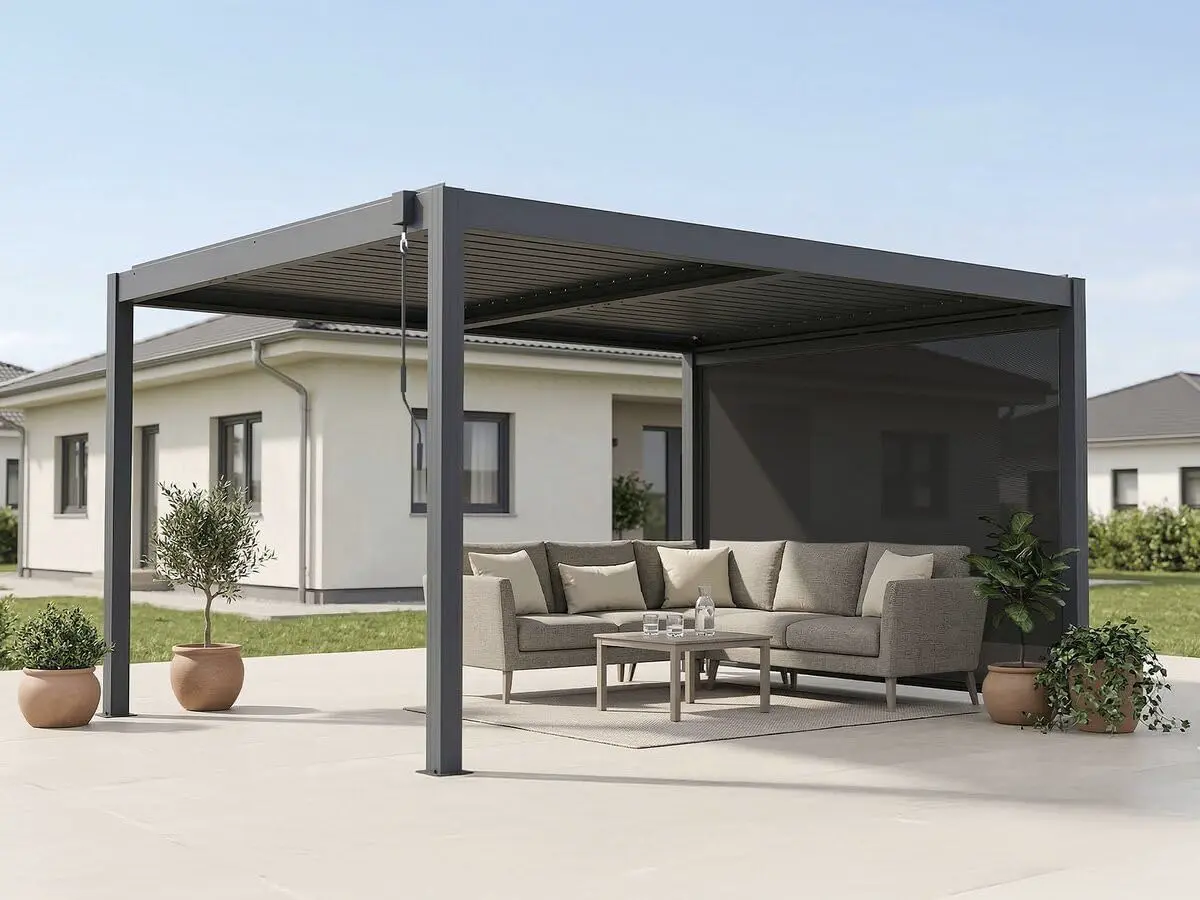 Pergola en aluminium gris 3x4 m vue 2