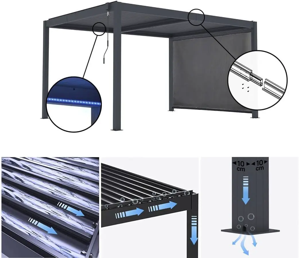 Pergola en aluminium gris 3x4 m vue 3