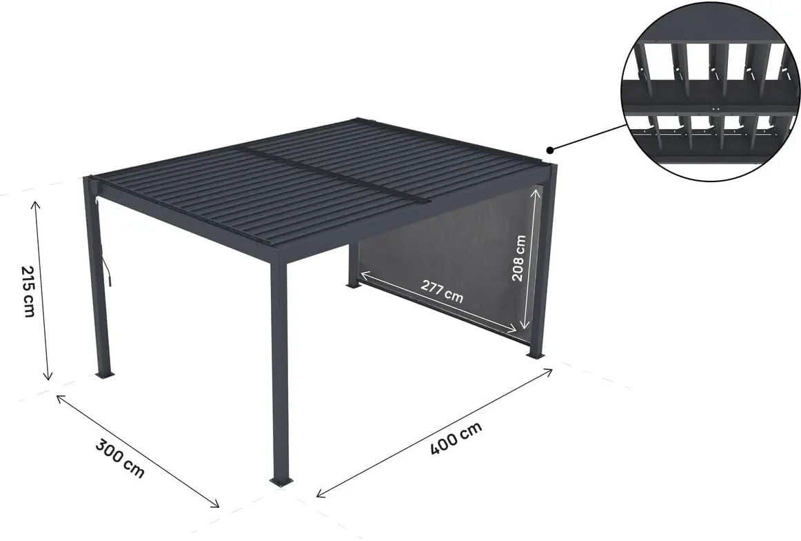 Pergola en aluminium gris 3x4 m vue 4